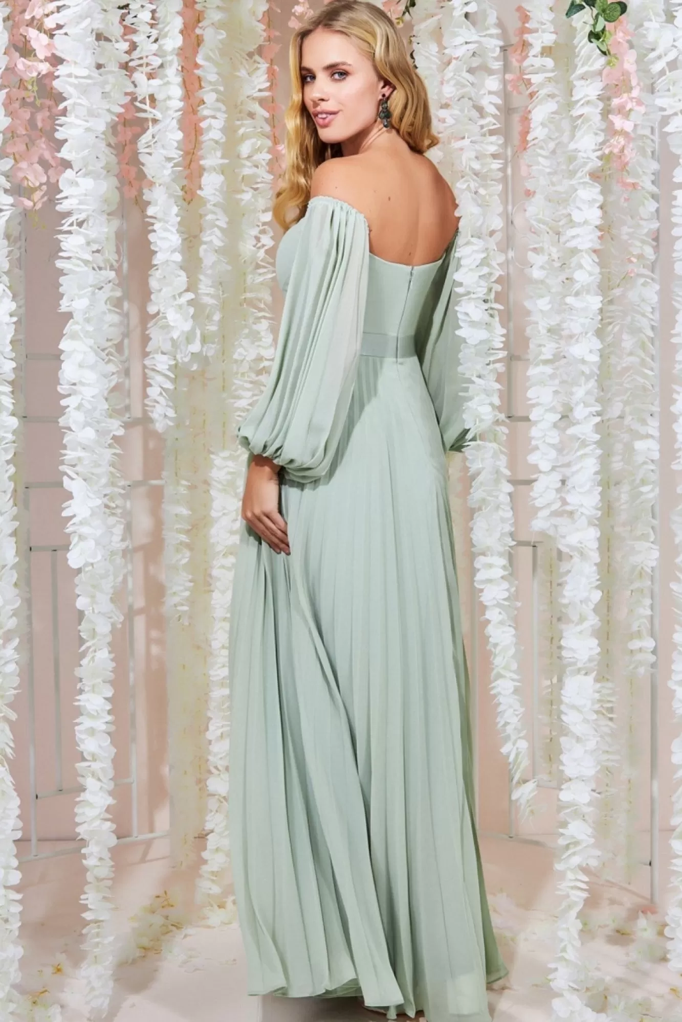 Maxi Dresses^* Bardot Chiffon Pleated Maxi Sagegreen