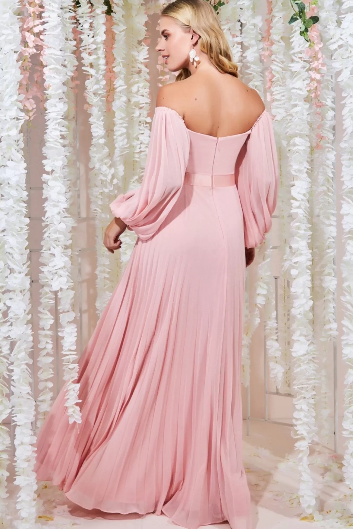 Maxi Dresses^* Bardot Chiffon Pleated Maxi Blush