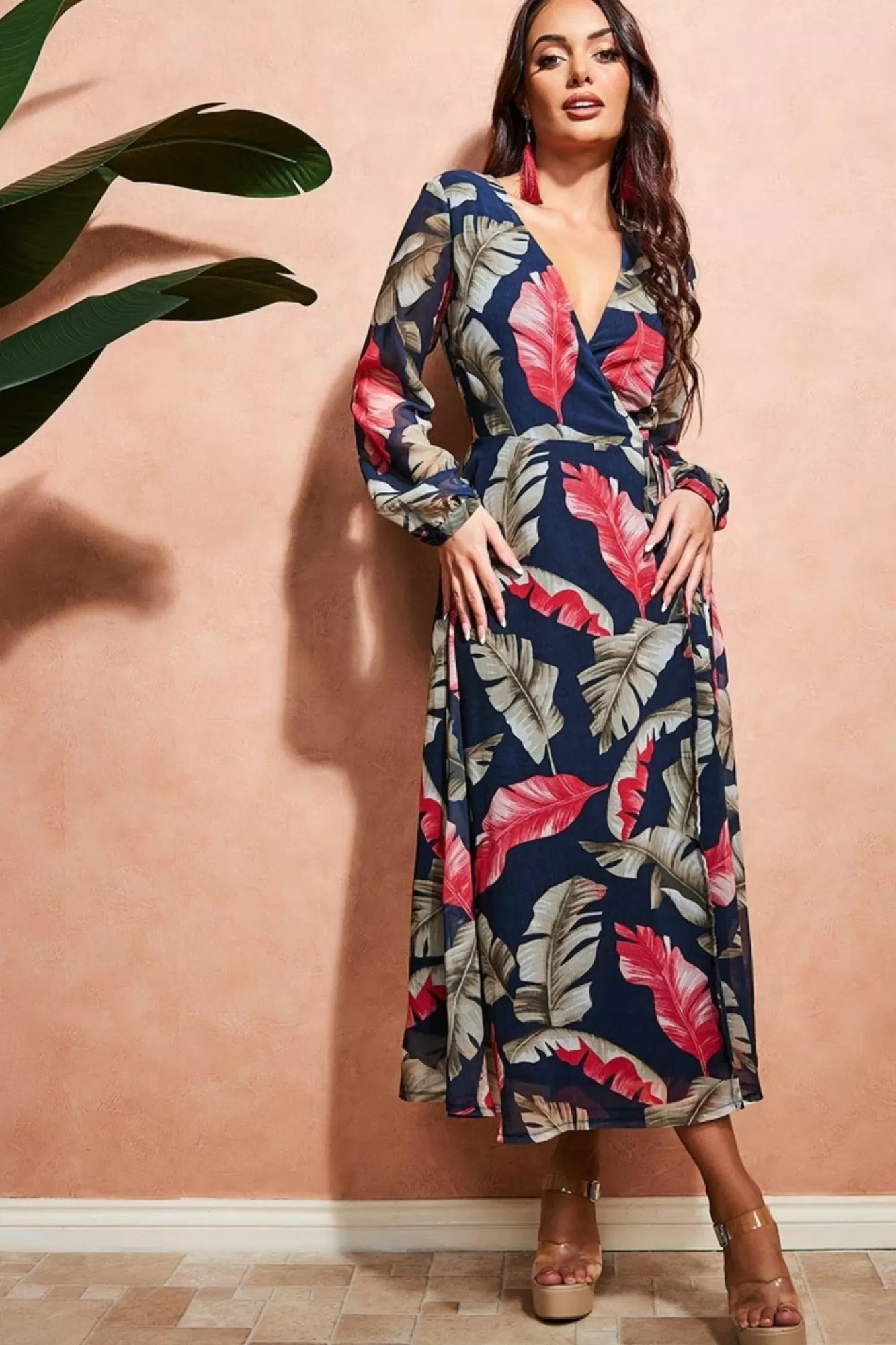 Midi Dresses^City Goddess Printed Wrap Midi Dress Navy