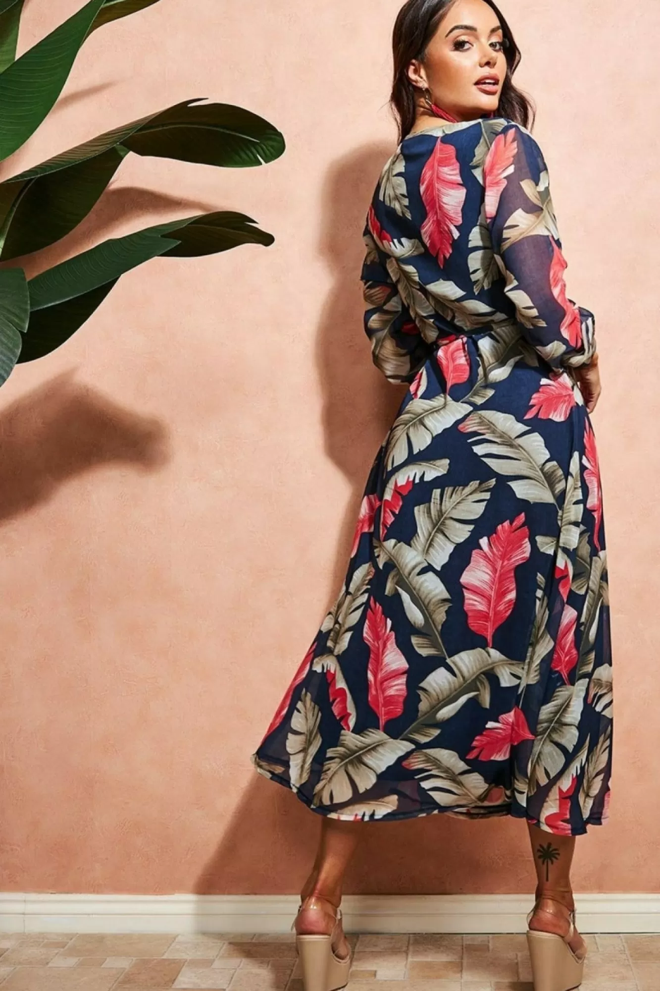Midi Dresses^City Goddess Printed Wrap Midi Dress Navy