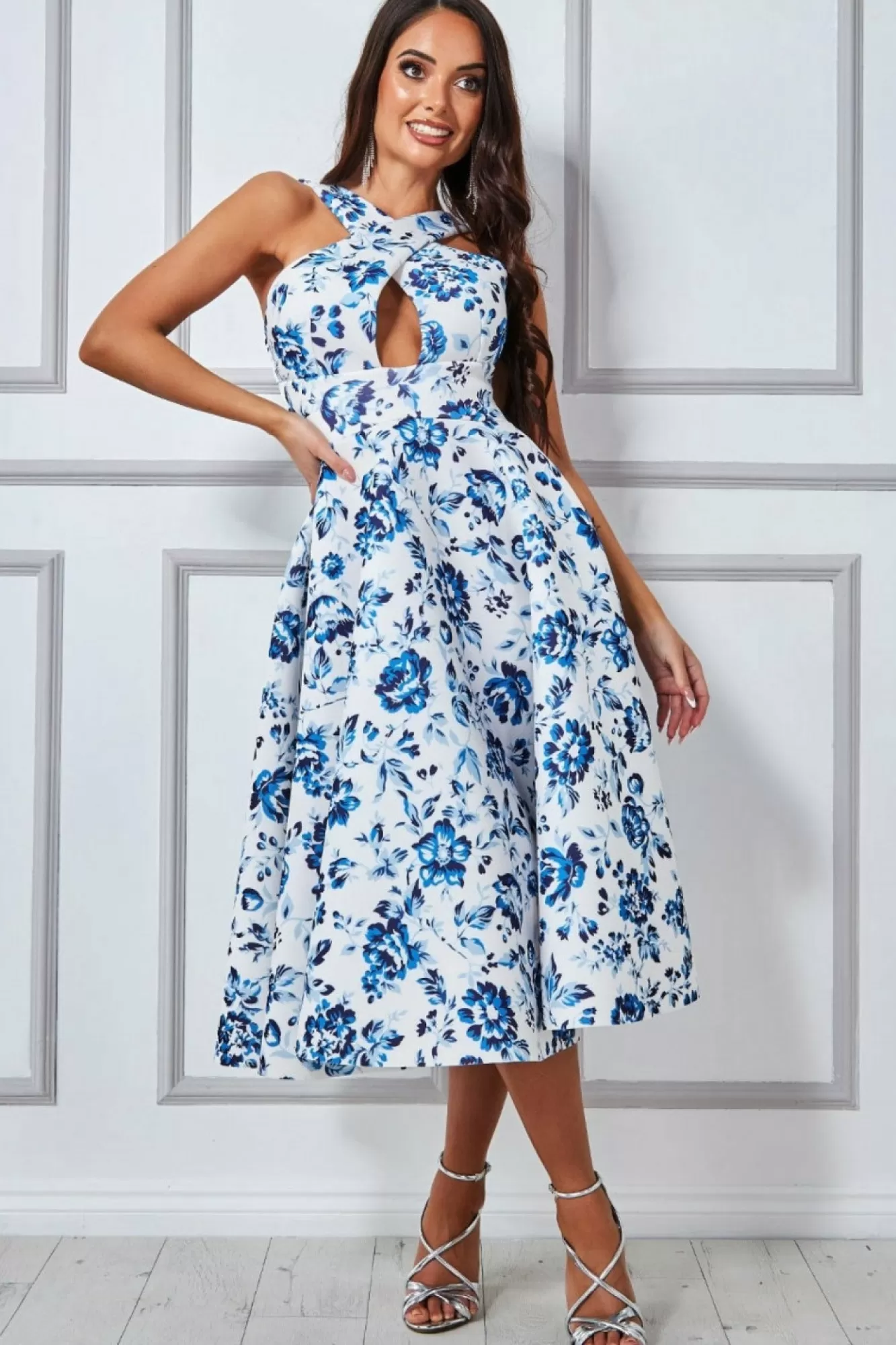 Midi Dresses^* Crossover Keyhole Midi Dress - Blue Print Blueprint