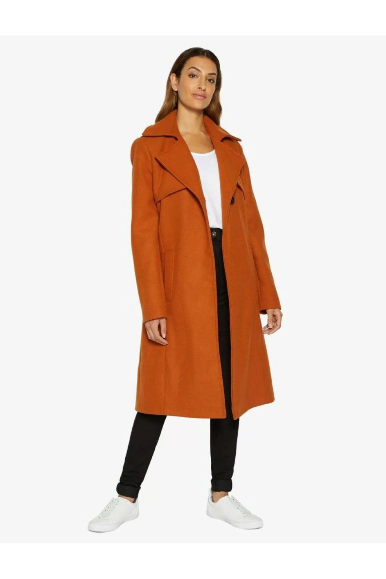 Outerwear^De La Creme Fashions Dina Lapel Collar Duster Coat With Belt