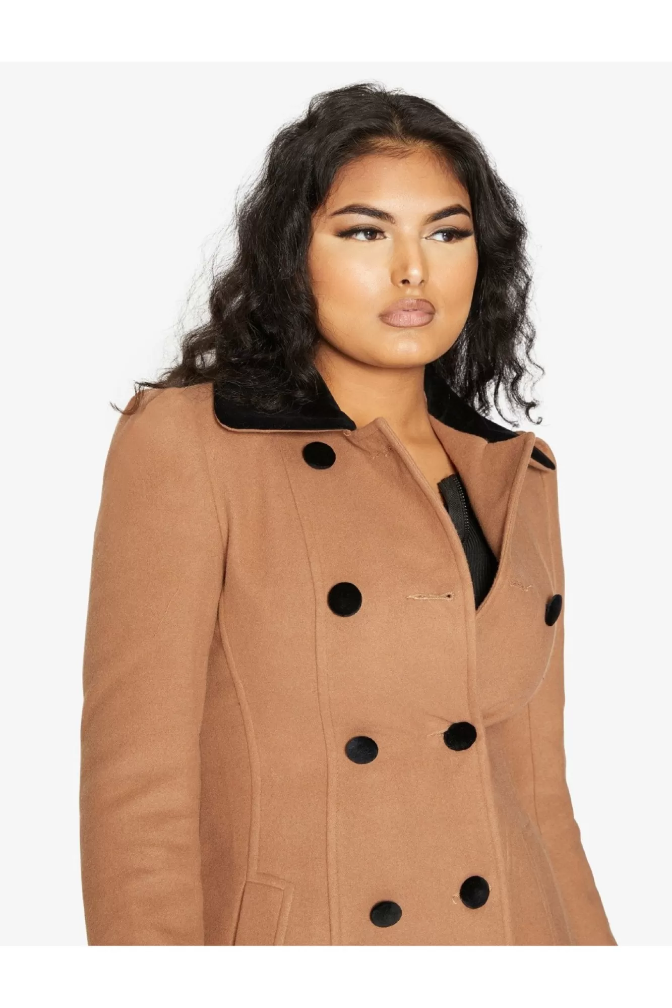Outerwear^De La Creme Fashions Double Breast Velvet Trim Skater Coat