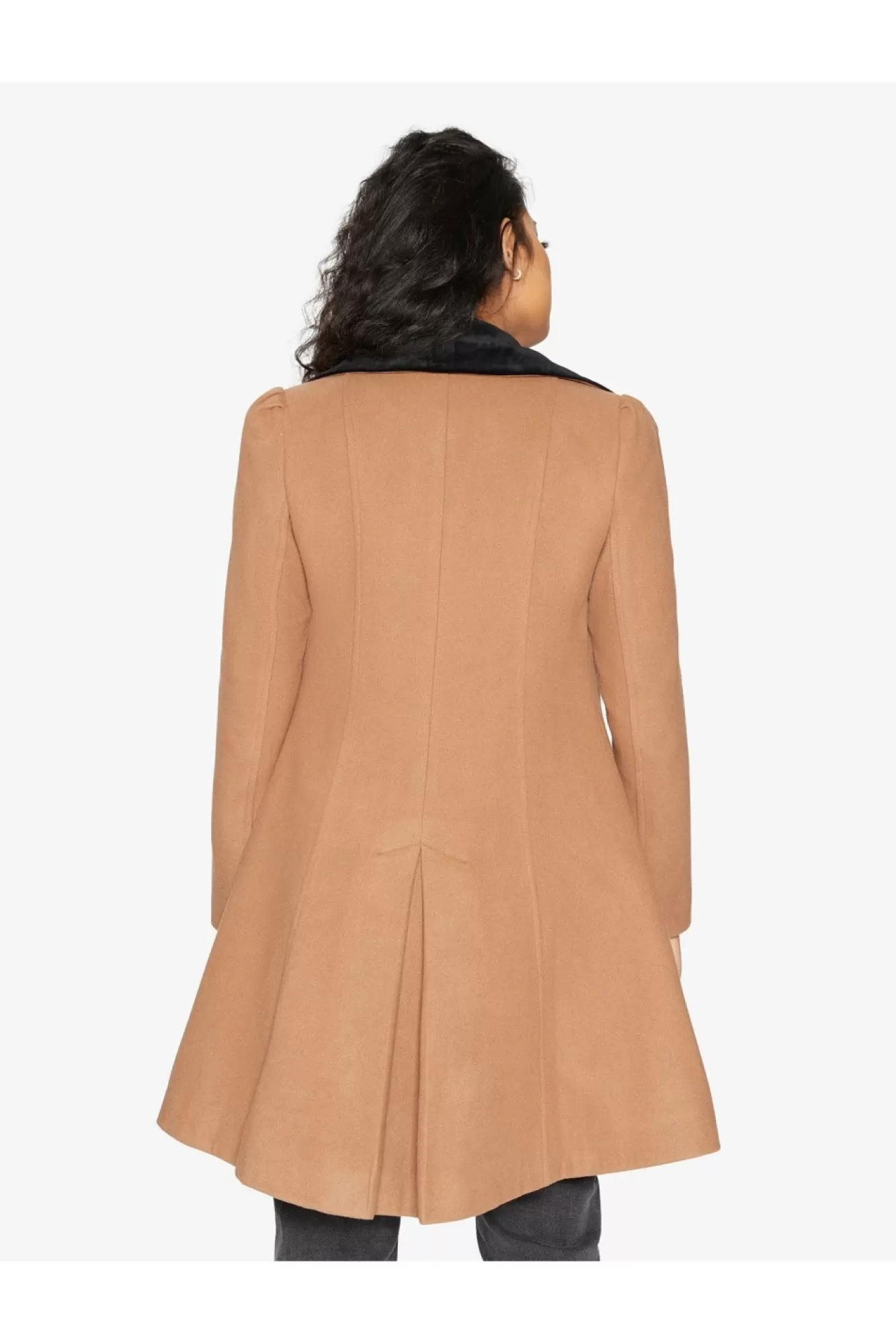 Outerwear^De La Creme Fashions Double Breast Velvet Trim Skater Coat
