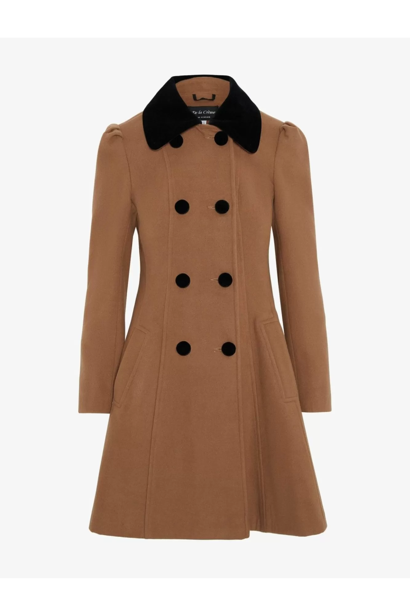 Outerwear^De La Creme Fashions Double Breast Velvet Trim Skater Coat