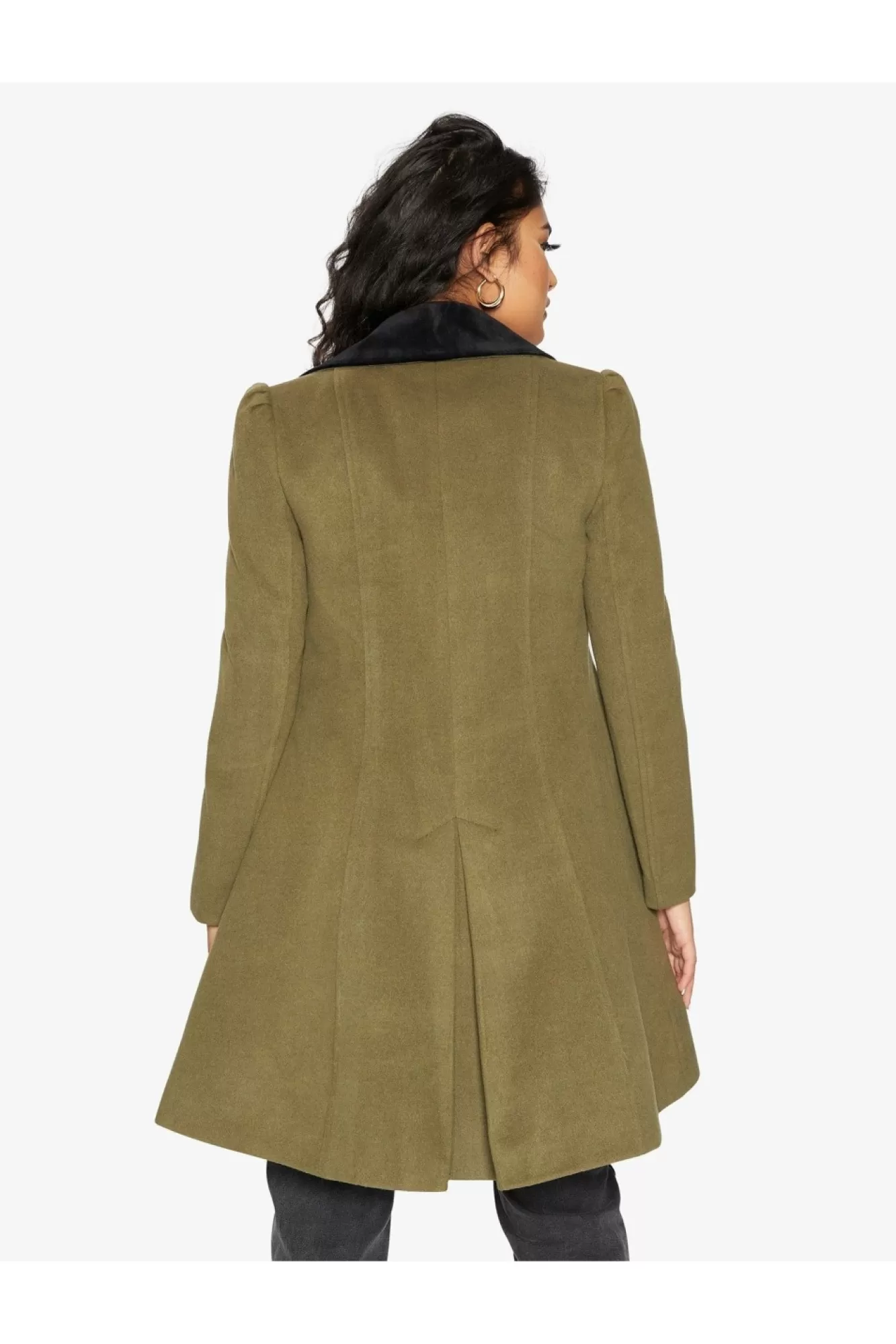 Outerwear^De La Creme Fashions Double Breast Velvet Trim Skater Coat