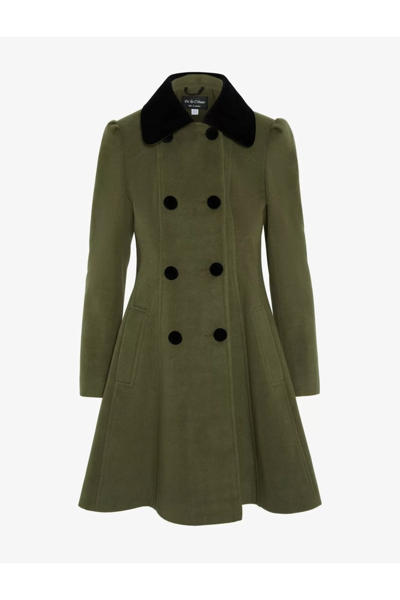 Outerwear^De La Creme Fashions Double Breast Velvet Trim Skater Coat