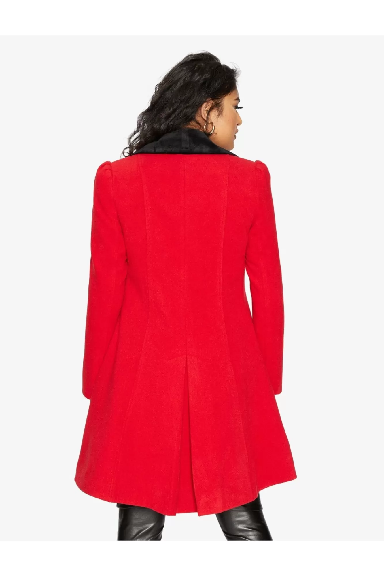 Outerwear^De La Creme Fashions Double Breast Velvet Trim Skater Coat