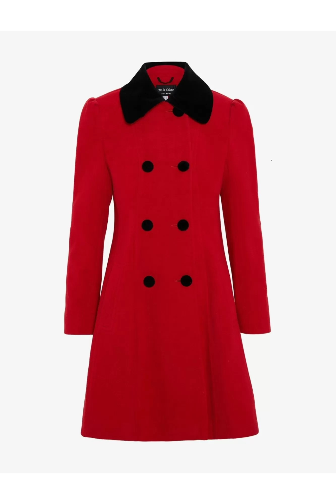Outerwear^De La Creme Fashions Double Breast Velvet Trim Skater Coat