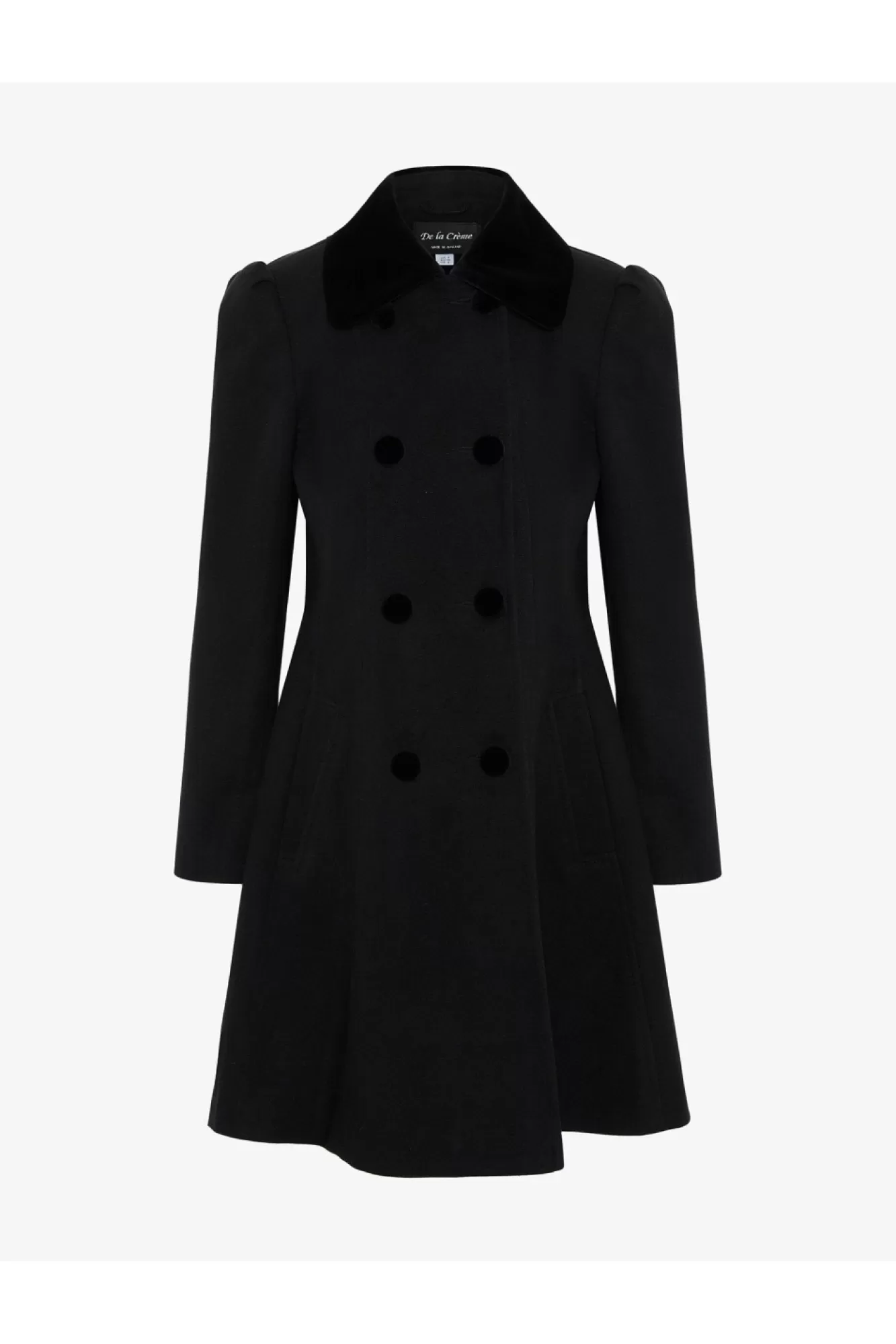 Outerwear^De La Creme Fashions Double Breast Velvet Trim Skater Coat