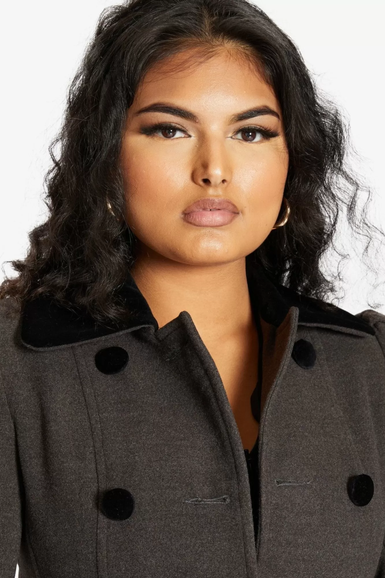 Outerwear^De La Creme Fashions Double Breast Velvet Trim Skater Coat