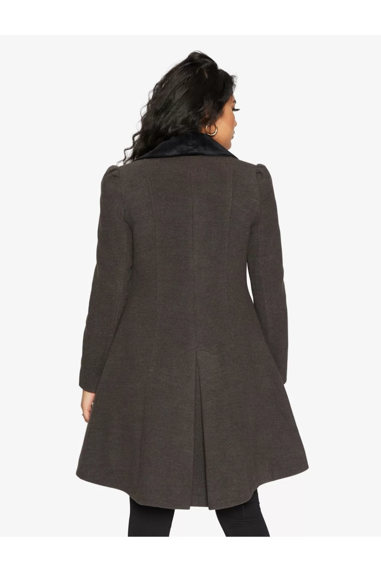 Outerwear^De La Creme Fashions Double Breast Velvet Trim Skater Coat