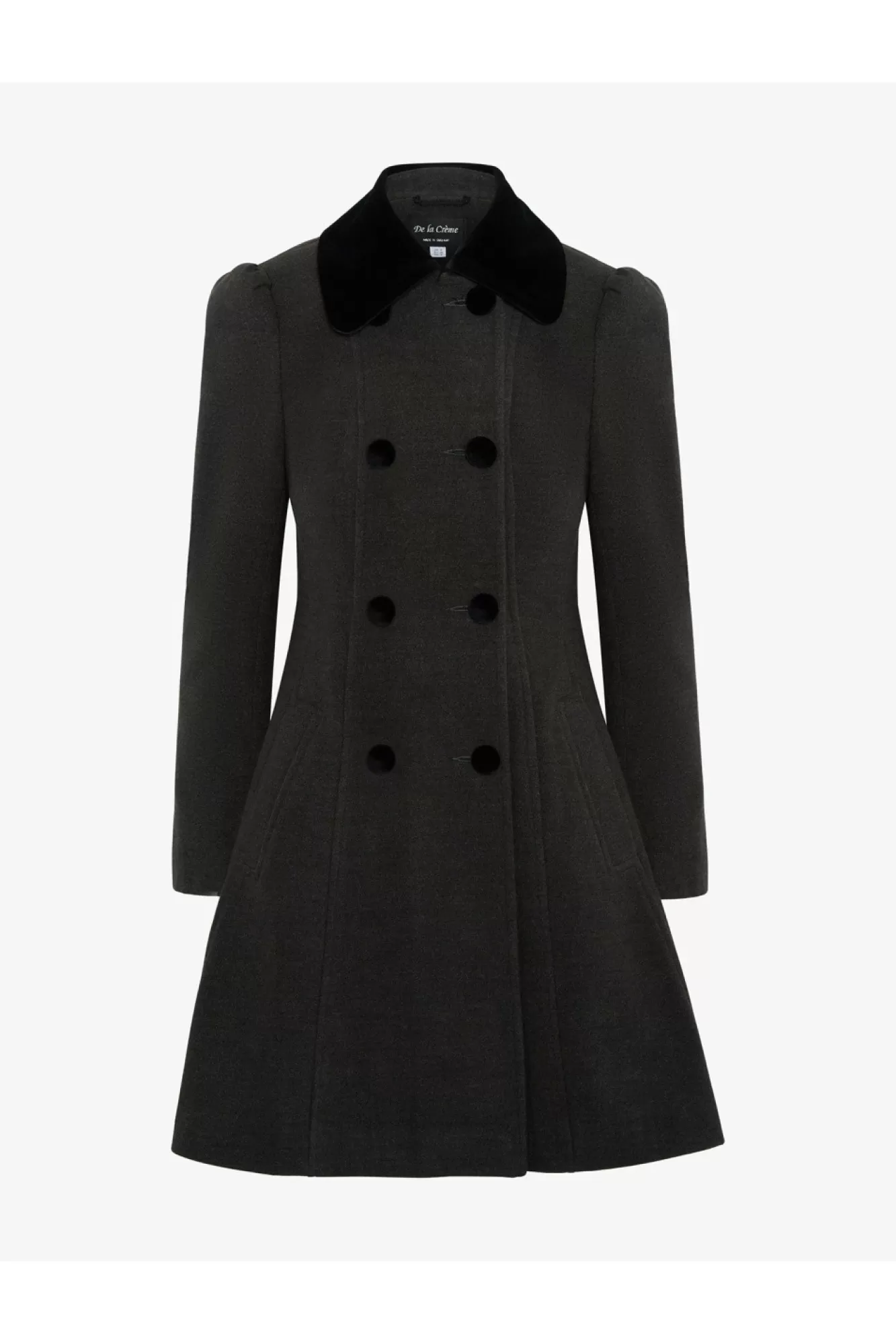 Outerwear^De La Creme Fashions Double Breast Velvet Trim Skater Coat