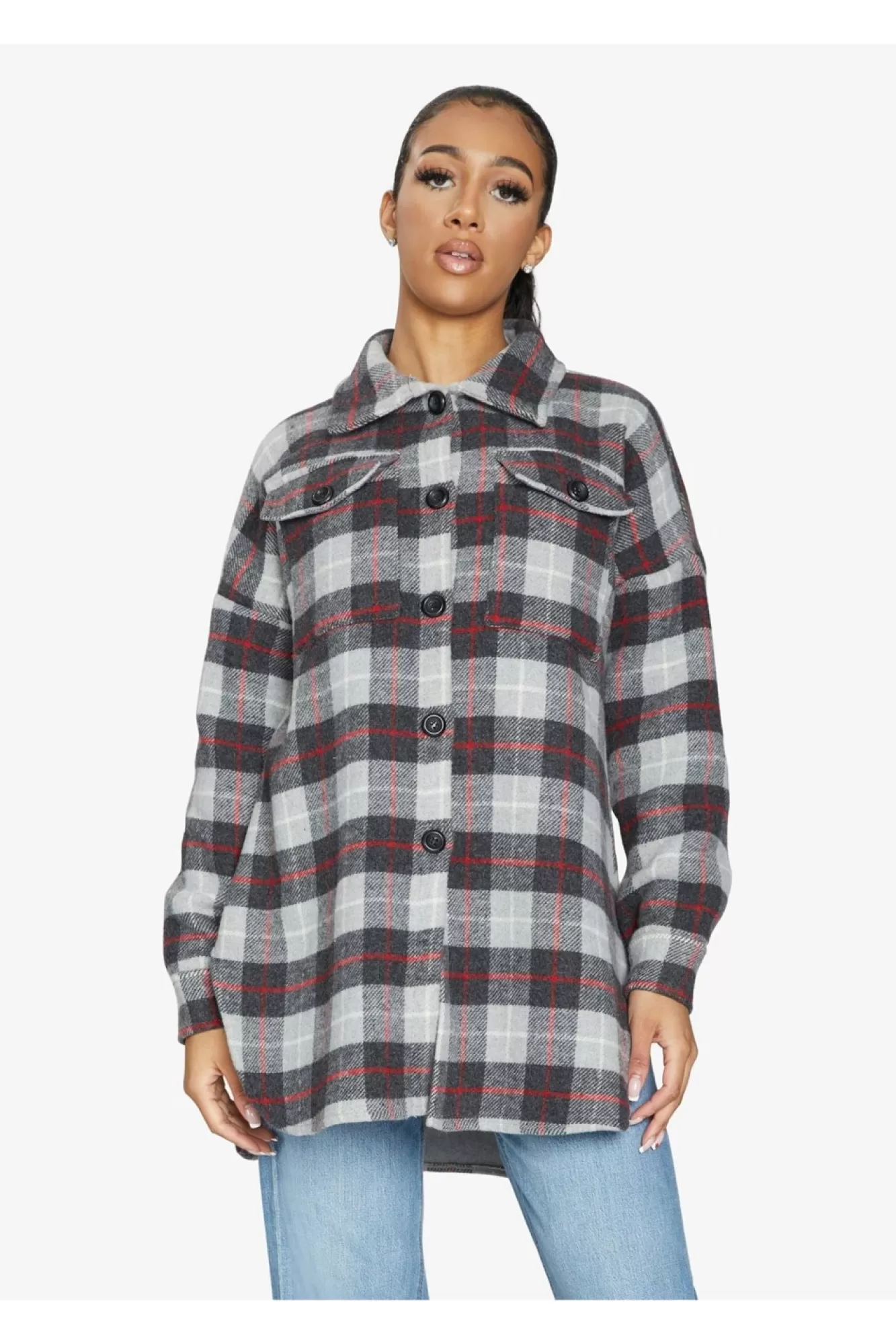 Outerwear^De La Creme Fashions Oversized Nova Check Wool Blend Shacket