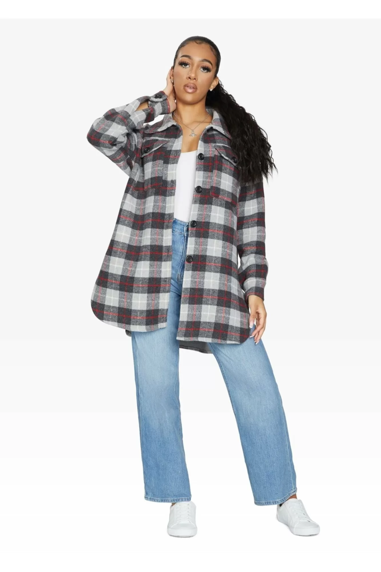 Outerwear^De La Creme Fashions Oversized Nova Check Wool Blend Shacket