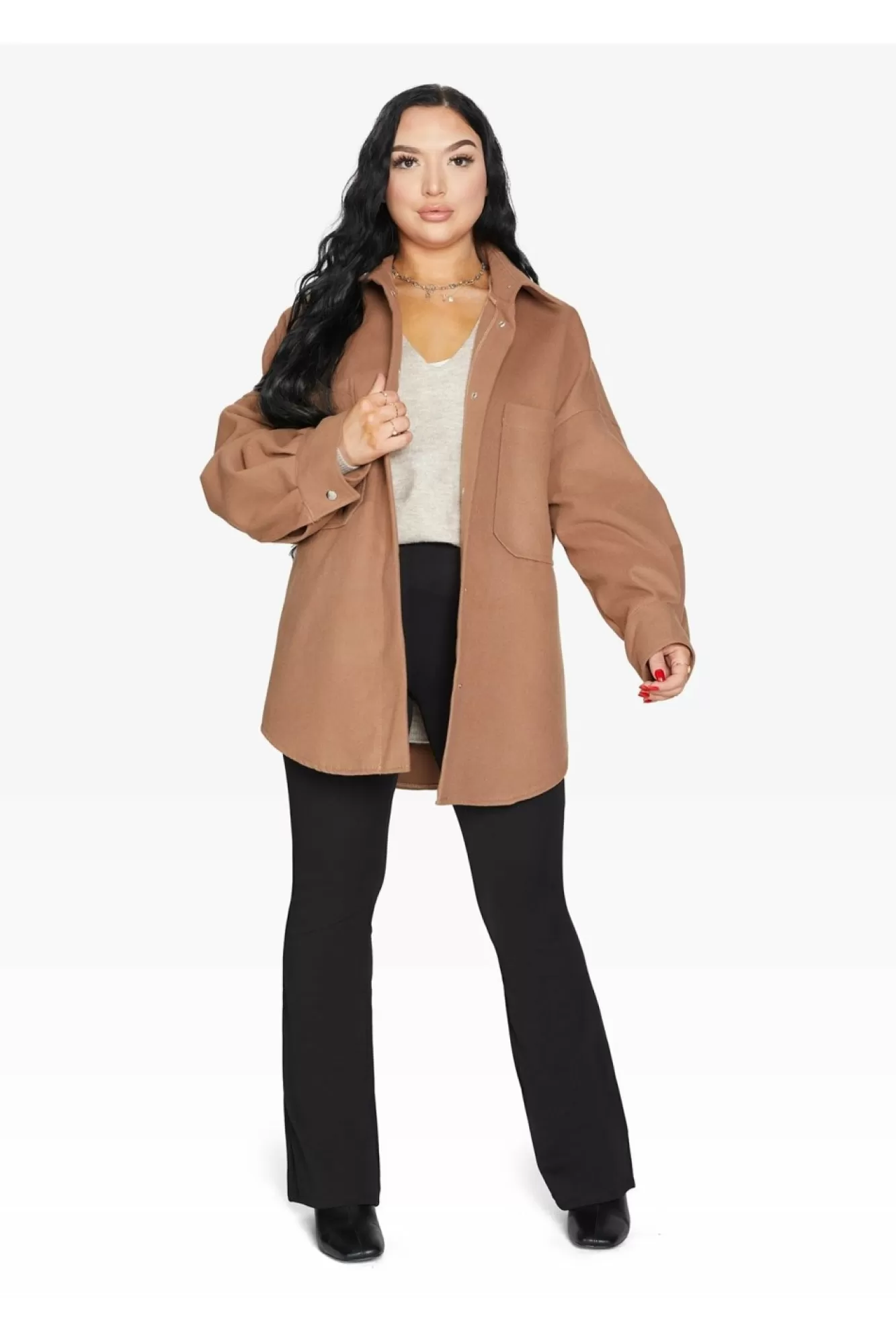 Outerwear^De La Creme Fashions Oversized Patch Pocket Shacket