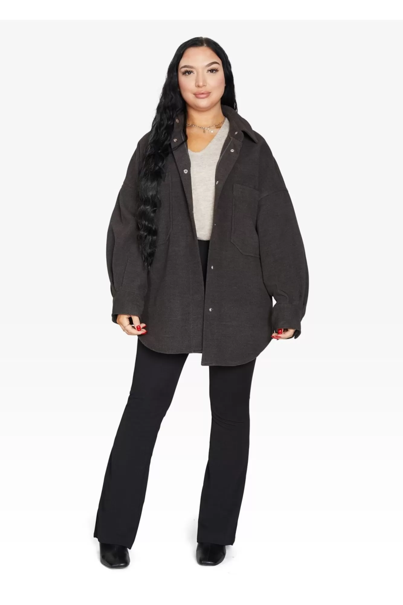 Outerwear^De La Creme Fashions Oversized Patch Pocket Shacket
