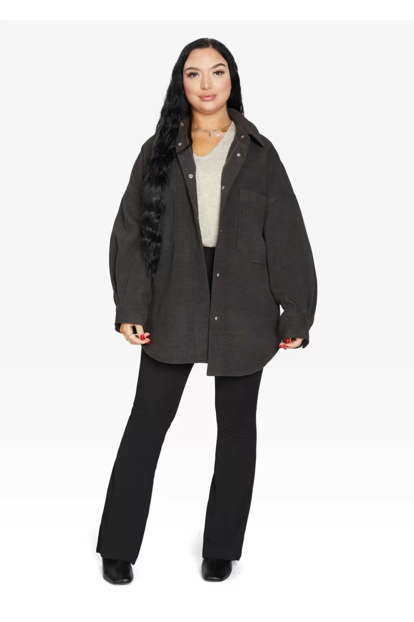 Outerwear^De La Creme Fashions Oversized Patch Pocket Shacket