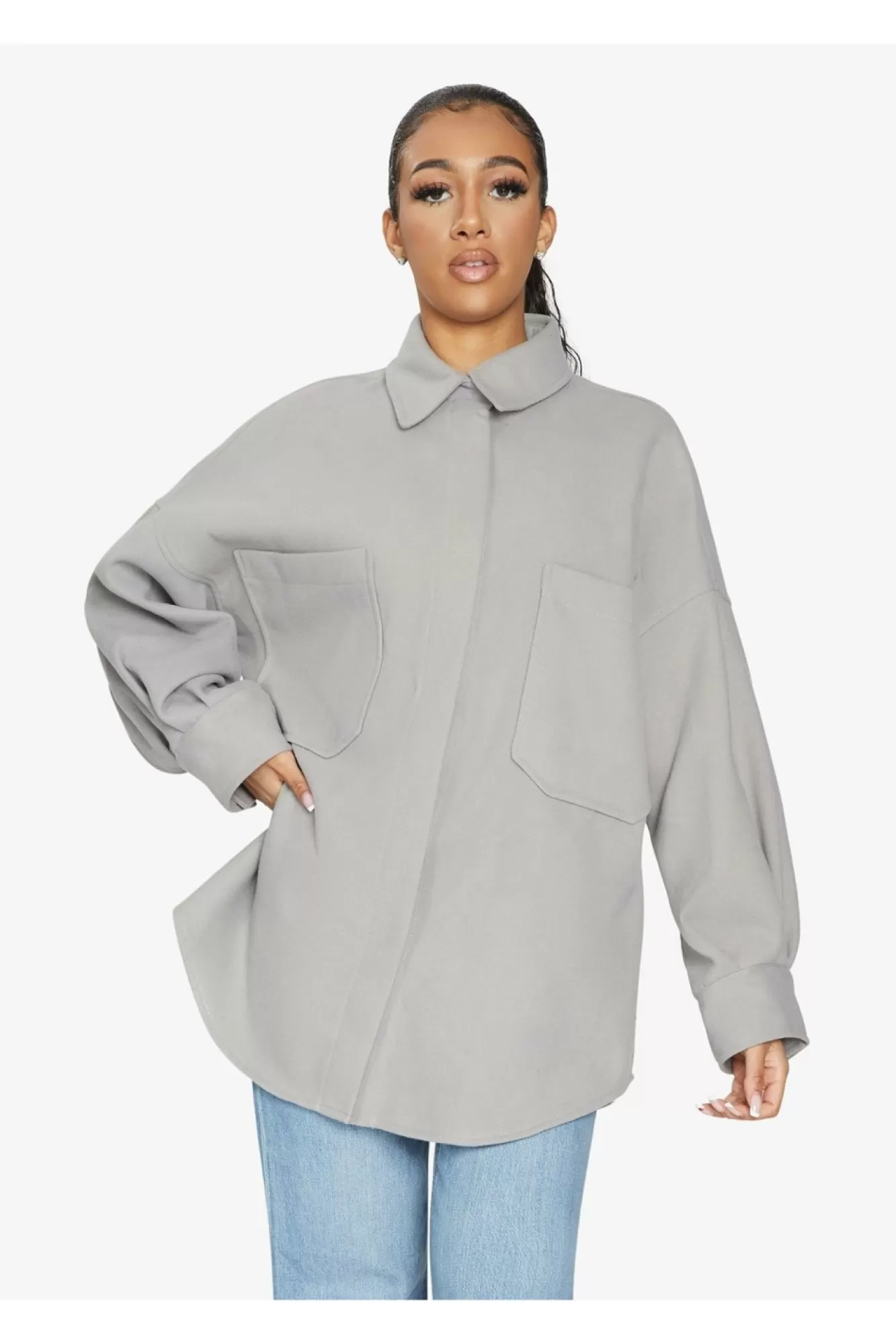Outerwear^De La Creme Fashions Oversized Patch Pocket Shacket