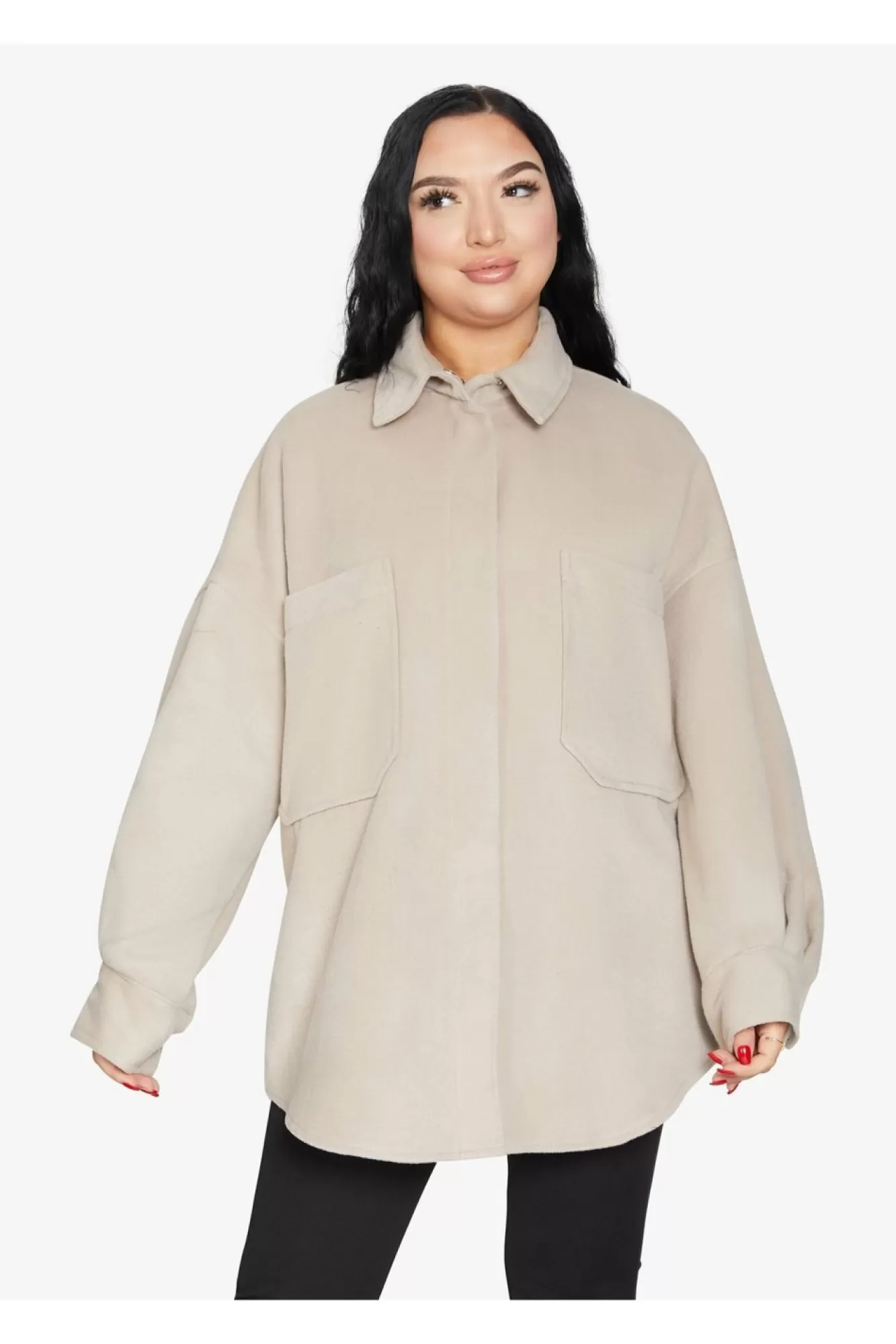 Outerwear^De La Creme Fashions Oversized Patch Pocket Shacket