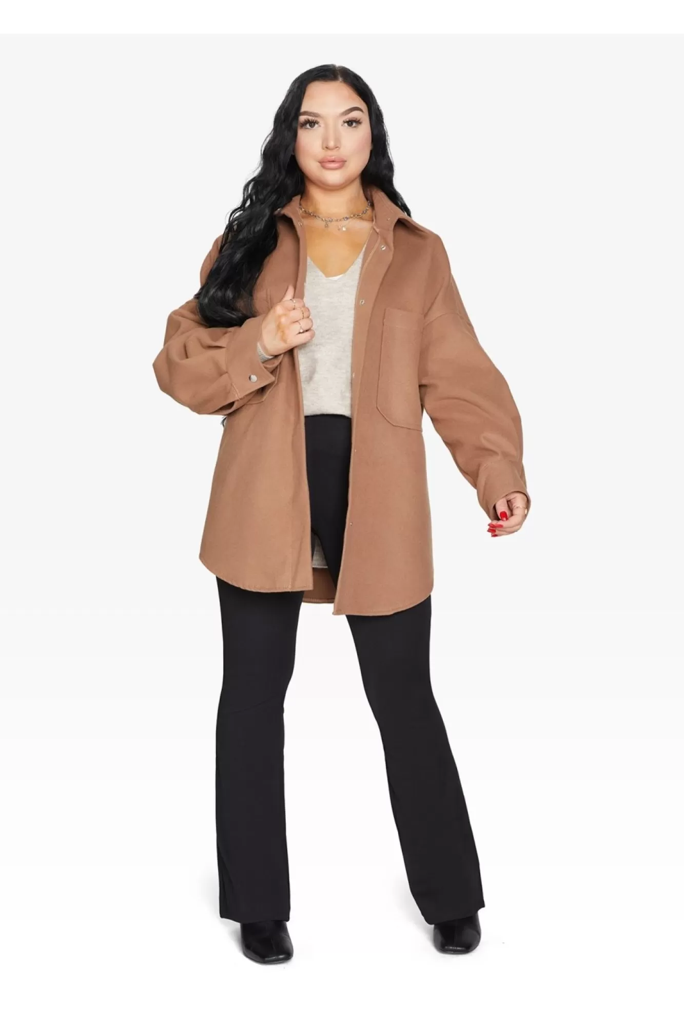 Outerwear^De La Creme Fashions Oversized Patch Pocket Shacket