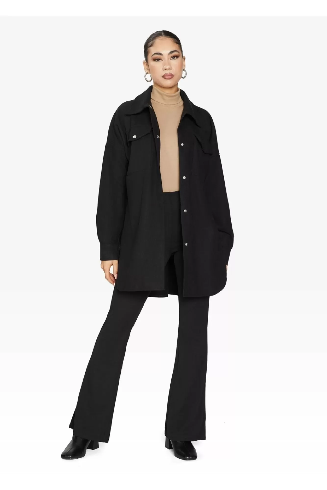 Outerwear^De La Creme Fashions Oversized Stud Button Shacket