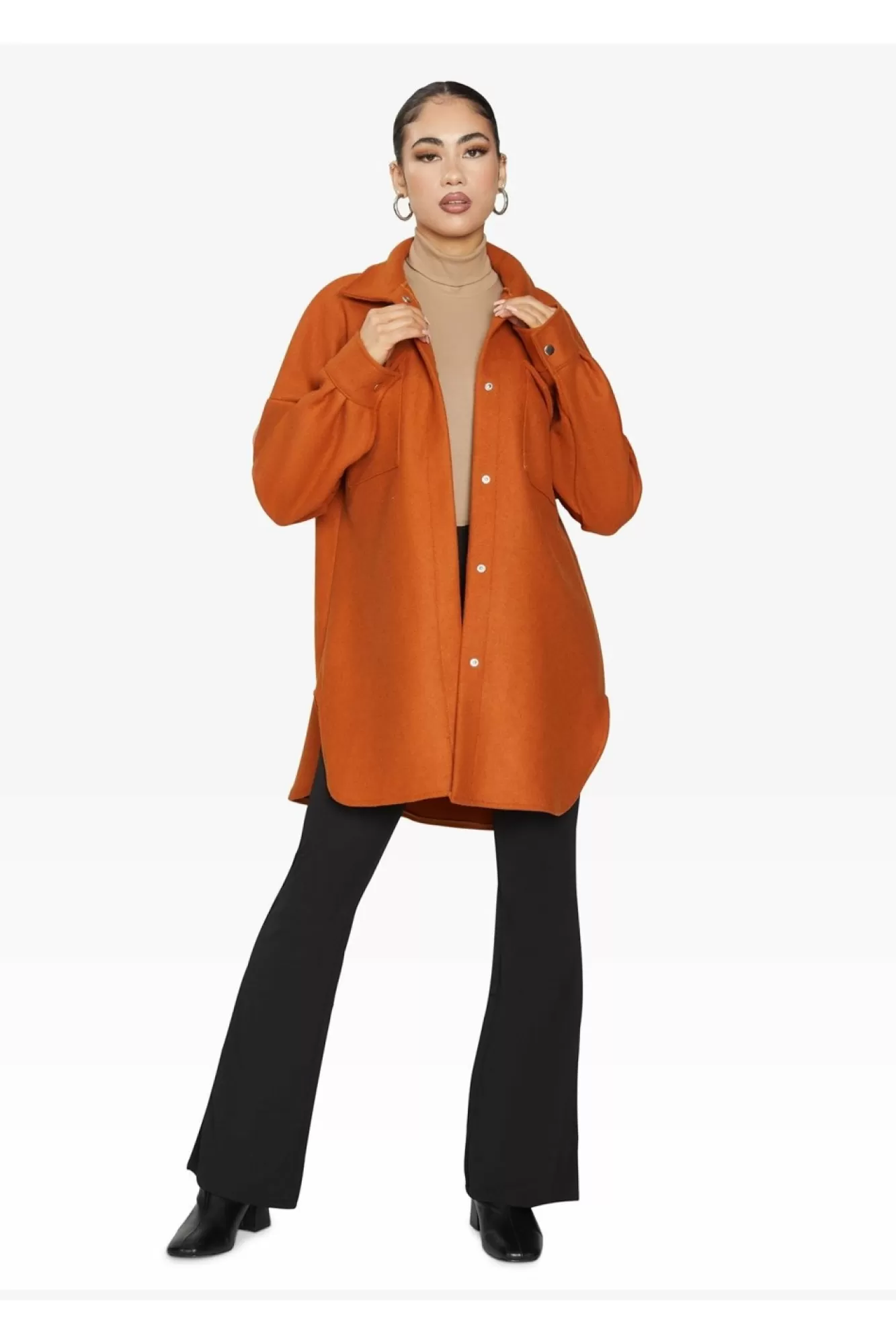 Outerwear^De La Creme Fashions Oversized Stud Button Shacket