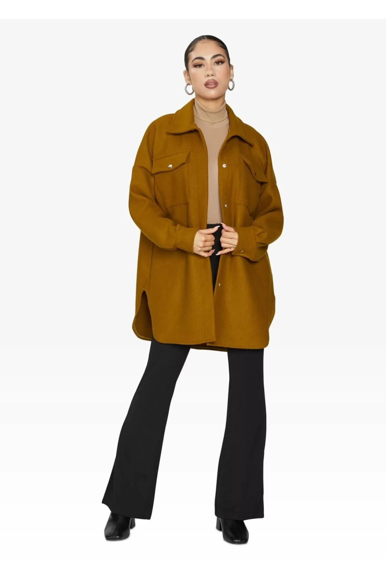 Outerwear^De La Creme Fashions Oversized Stud Button Shacket