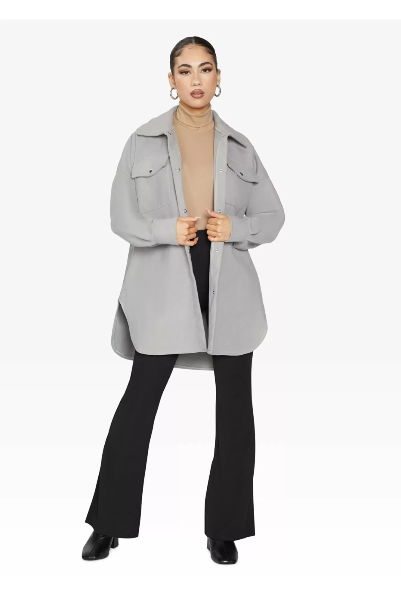 Outerwear^De La Creme Fashions Oversized Stud Button Shacket