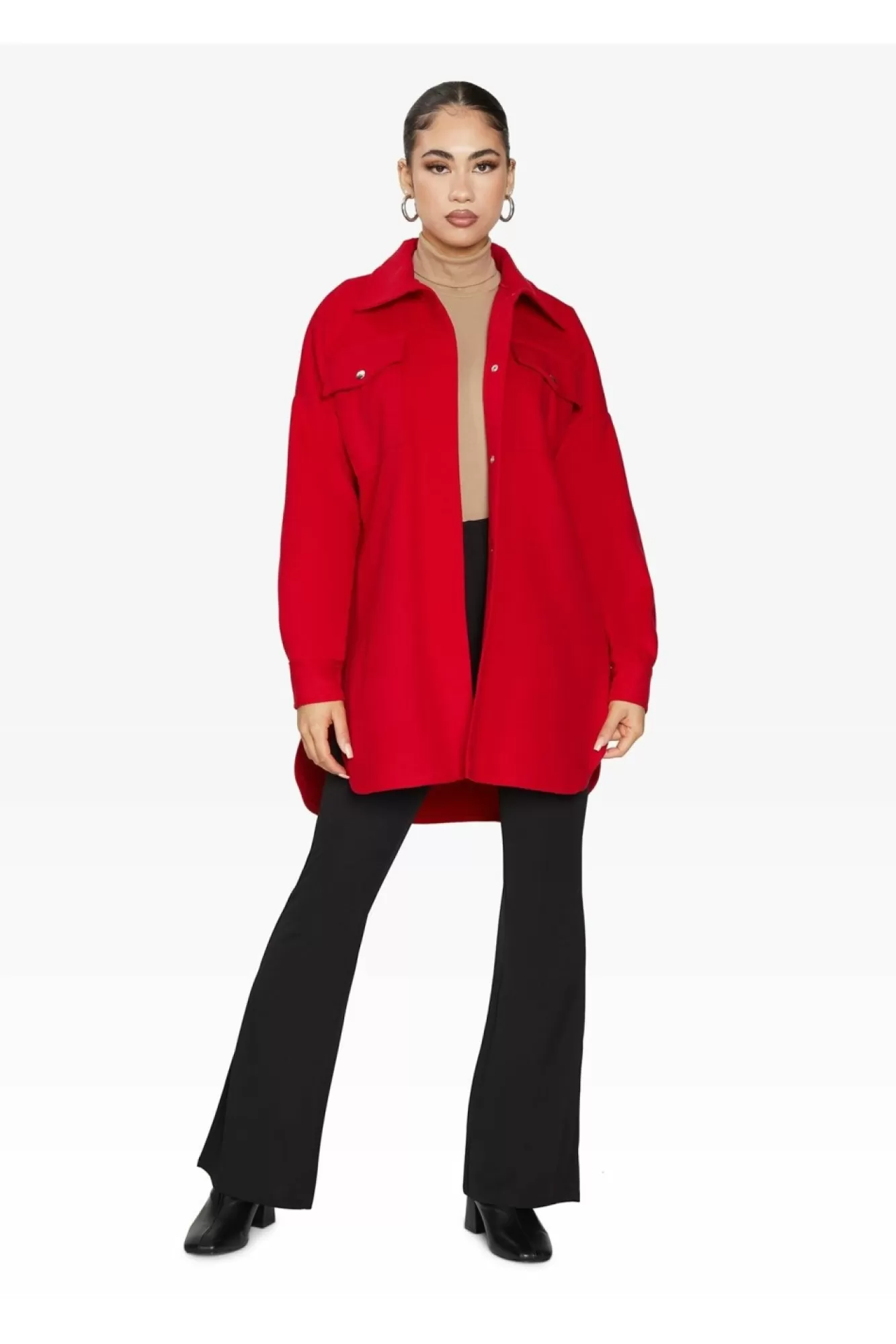 Outerwear^De La Creme Fashions Oversized Stud Button Shacket