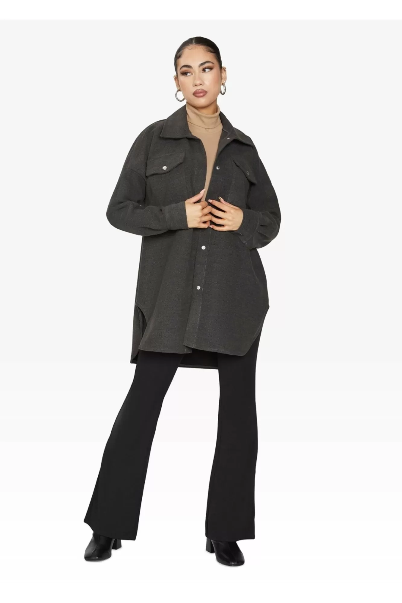 Outerwear^De La Creme Fashions Oversized Stud Button Shacket