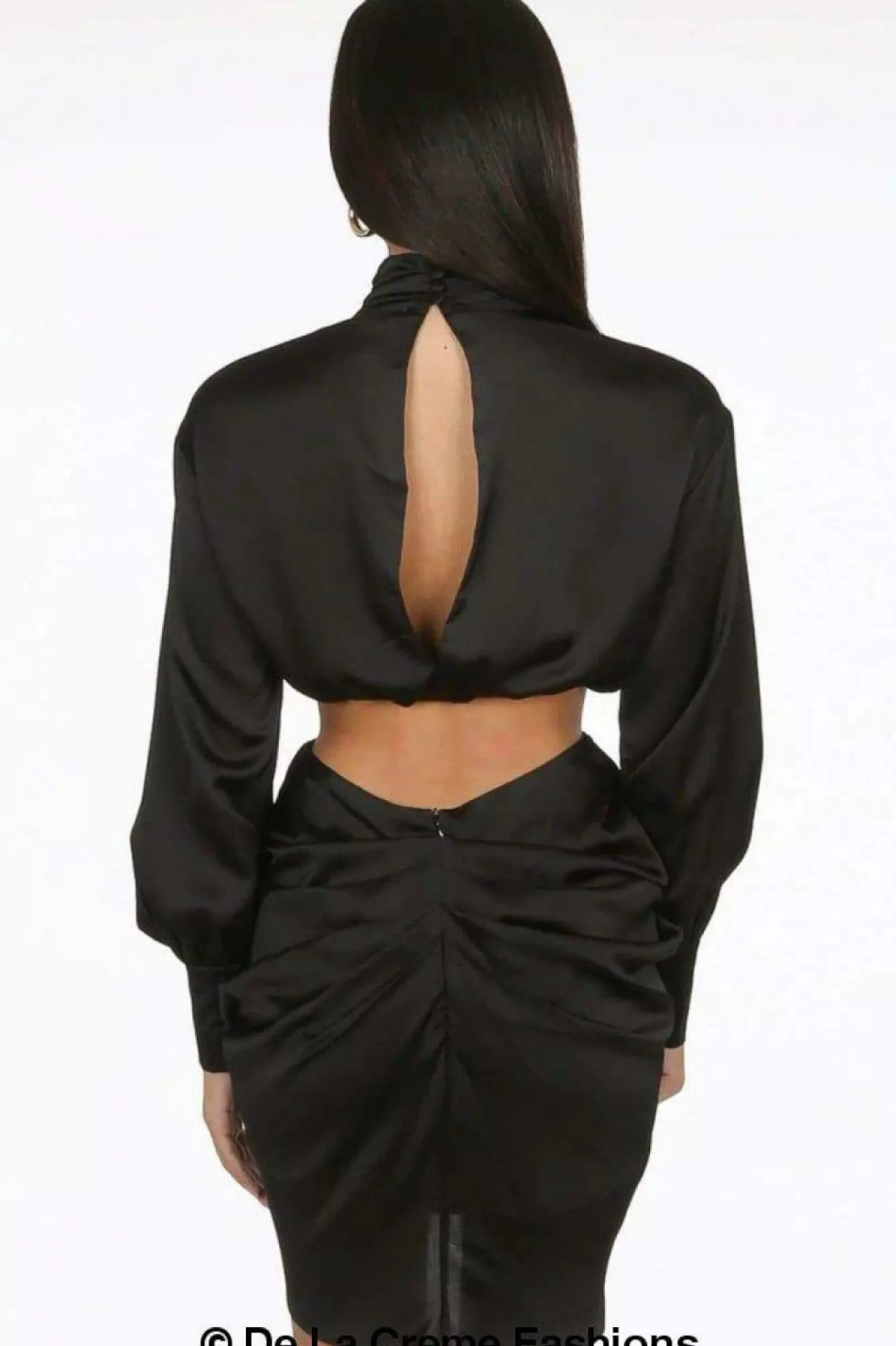 Mini Dresses^De La Creme Fashions Pleated High Neck Cut Out Mini Dress