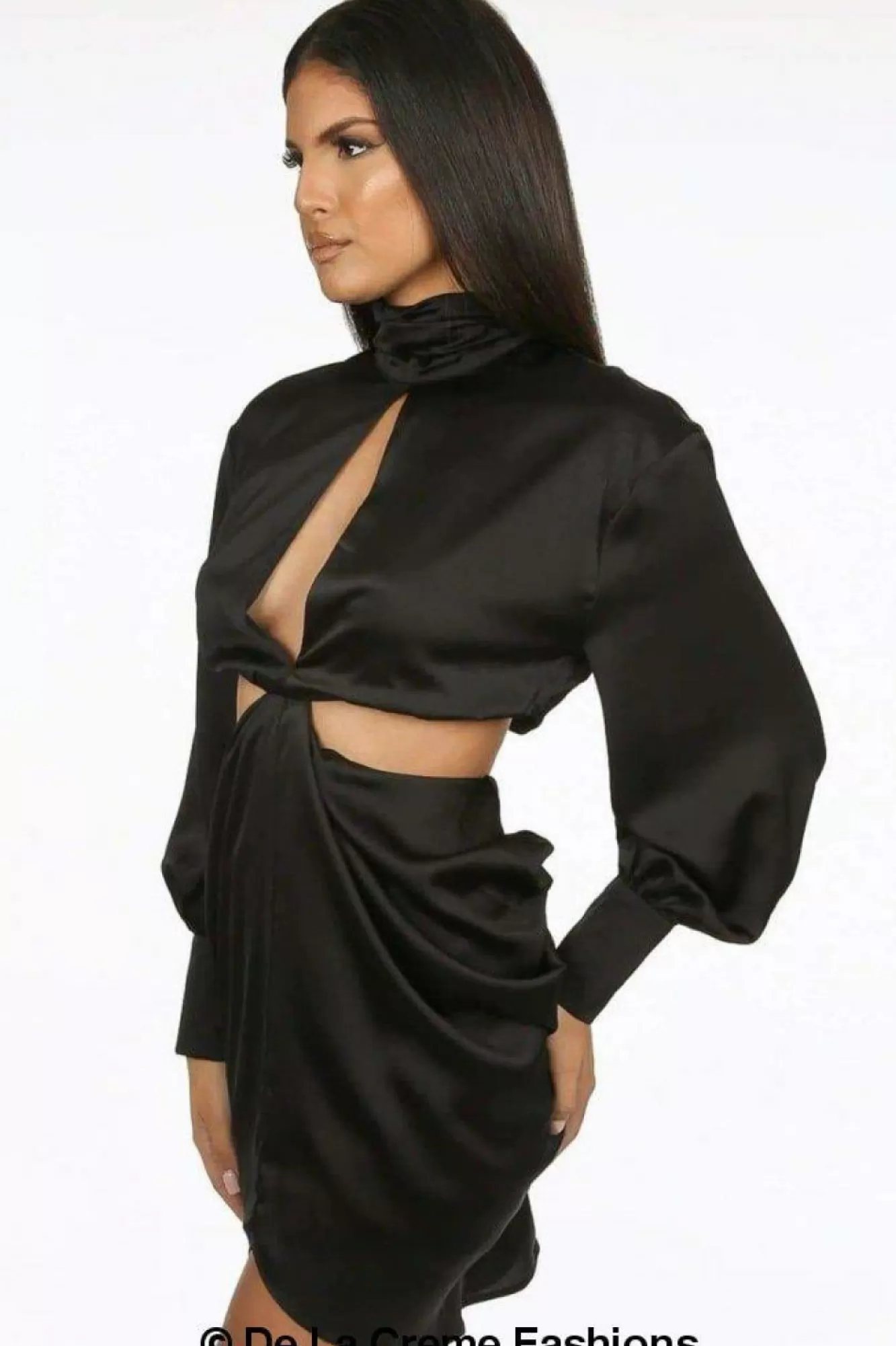 Mini Dresses^De La Creme Fashions Pleated High Neck Cut Out Mini Dress