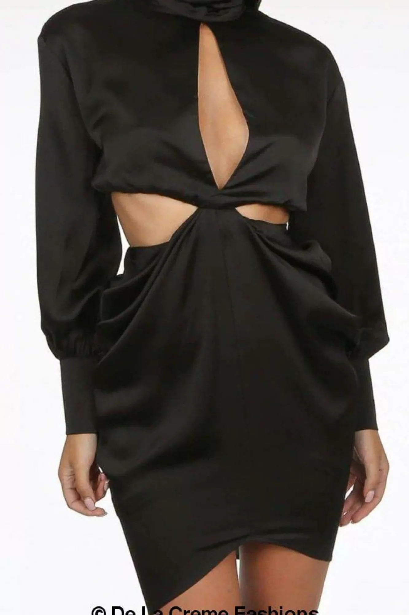 Mini Dresses^De La Creme Fashions Pleated High Neck Cut Out Mini Dress