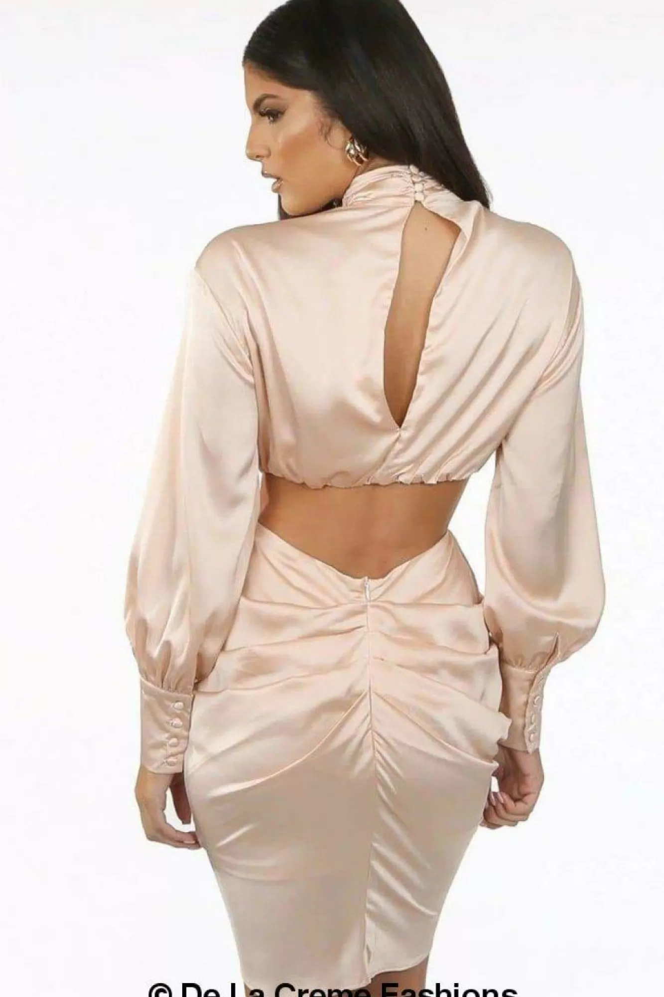 Mini Dresses^De La Creme Fashions Pleated High Neck Cut Out Mini Dress