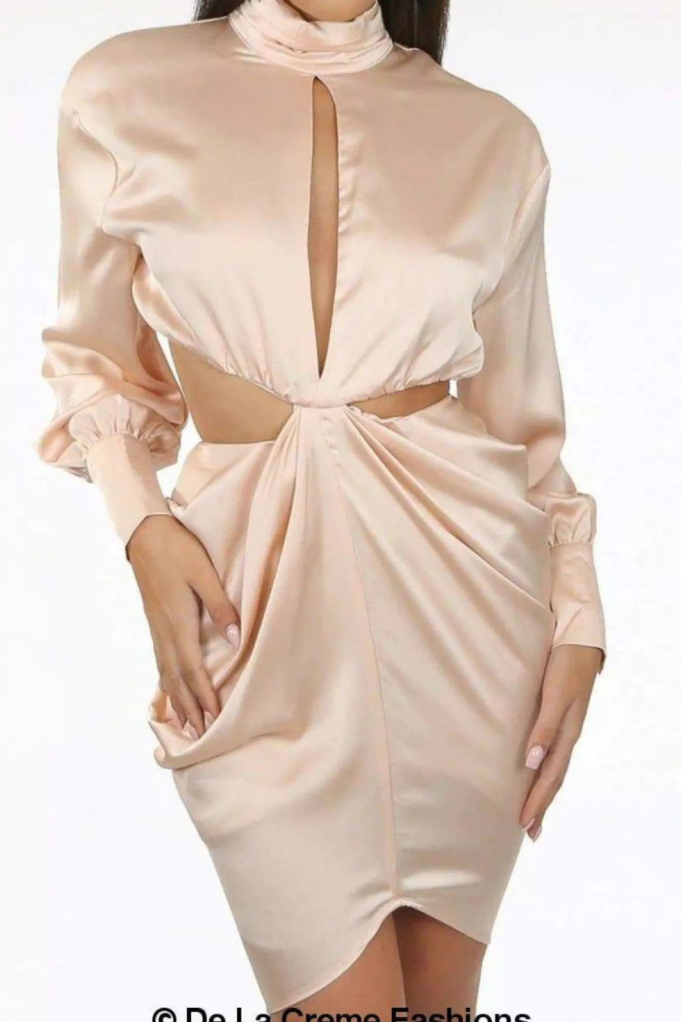 Mini Dresses^De La Creme Fashions Pleated High Neck Cut Out Mini Dress