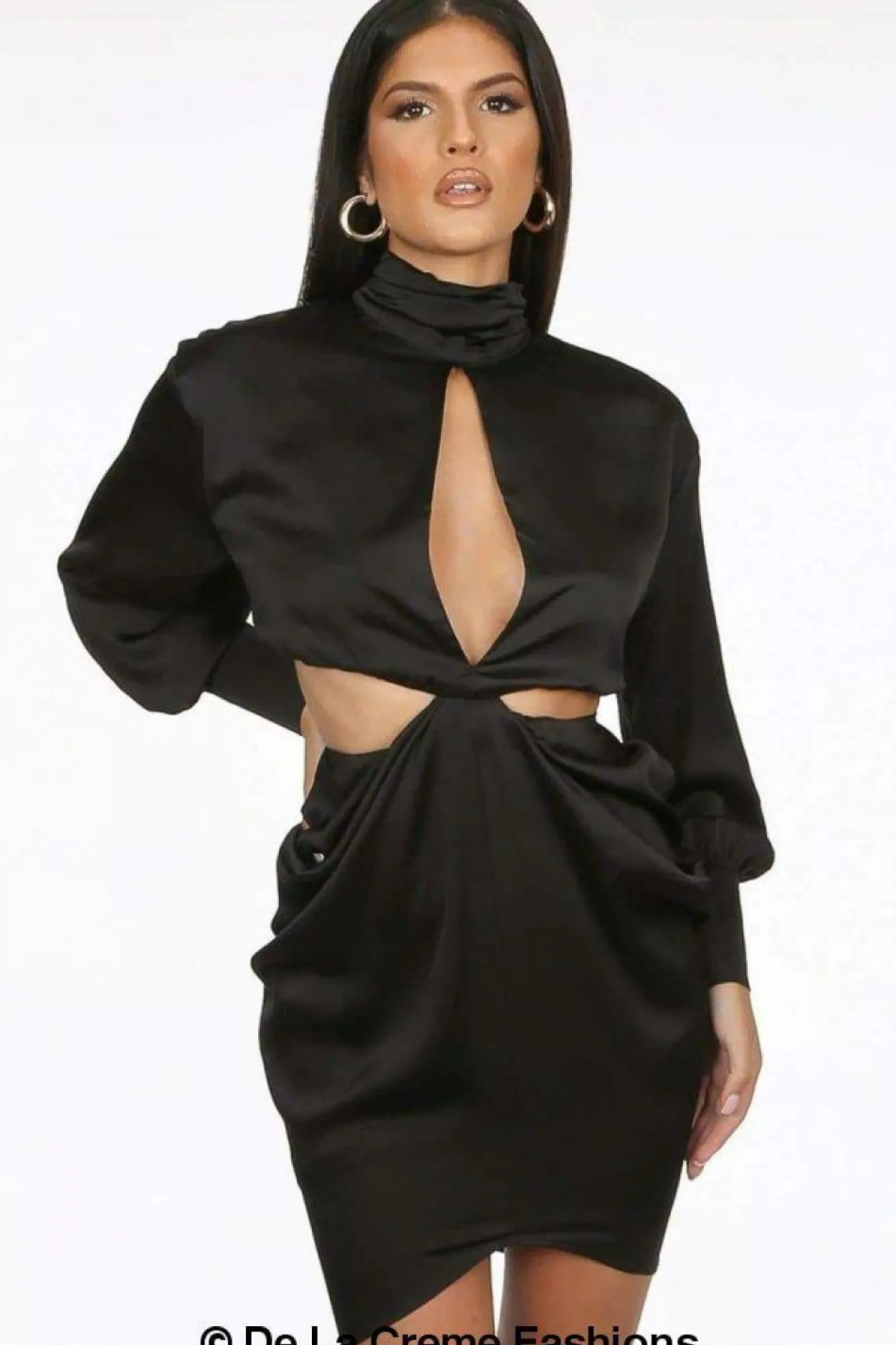 Mini Dresses^De La Creme Fashions Pleated High Neck Cut Out Mini Dress