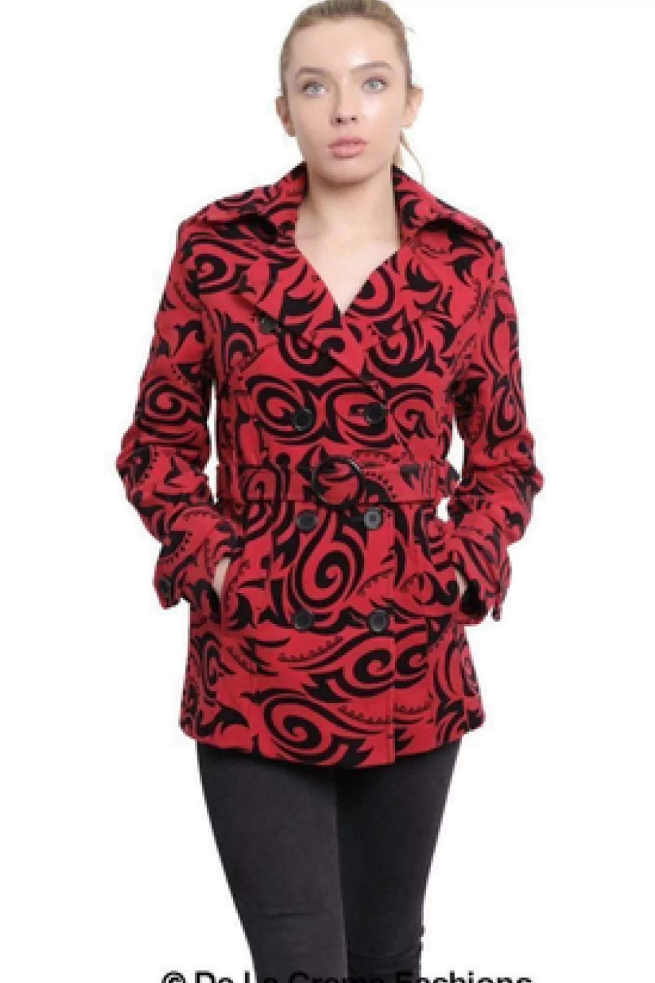 Outerwear^De La Creme Fashions Tribal Print Double Breasted Short Coat