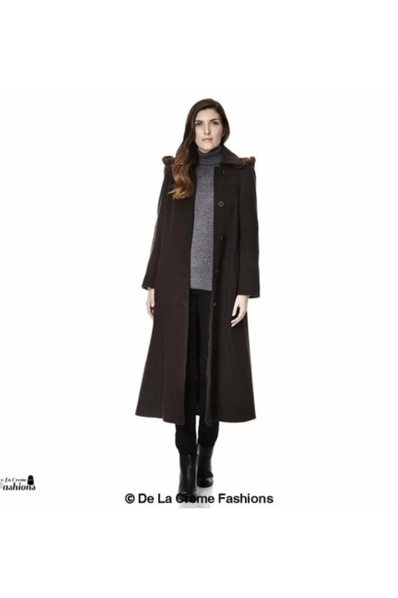 Outerwear^De La Creme Fashions Wool Blend Faux Fur Trim Hood Long Coat