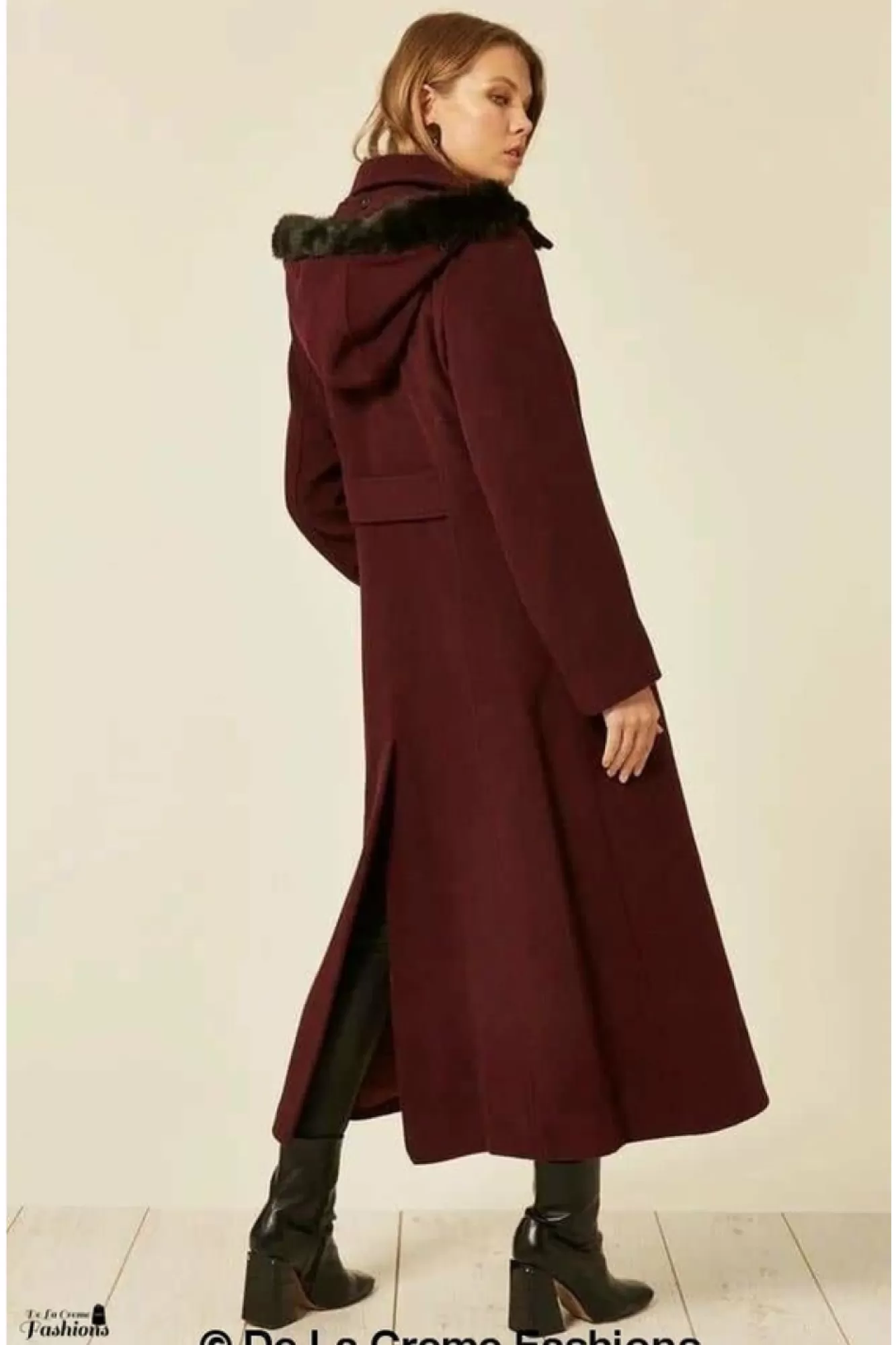 Outerwear^De La Creme Fashions Wool Blend Faux Fur Trim Hood Long Coat
