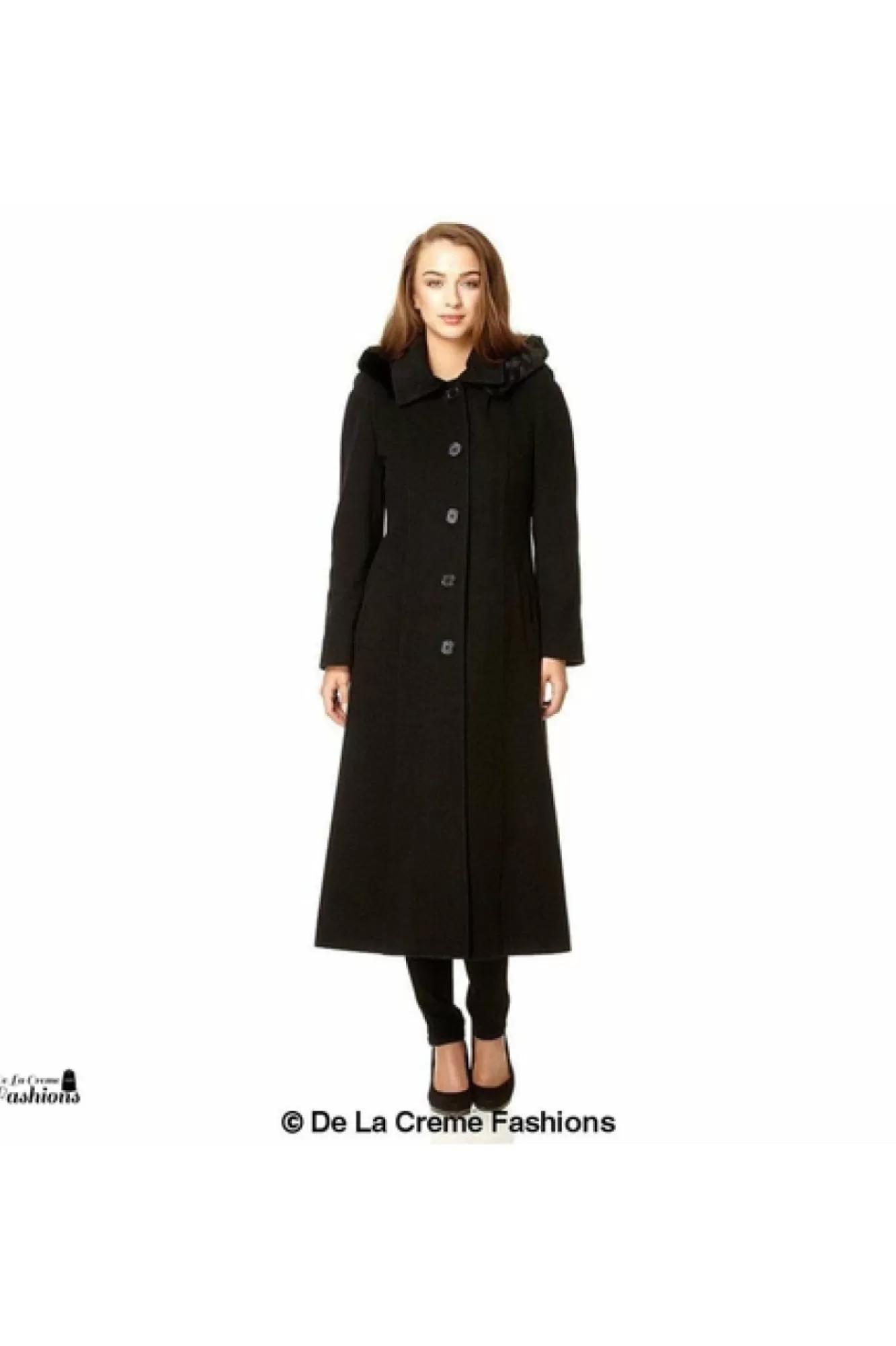 Outerwear^De La Creme Fashions Wool Blend Faux Fur Trim Hood Long Coat