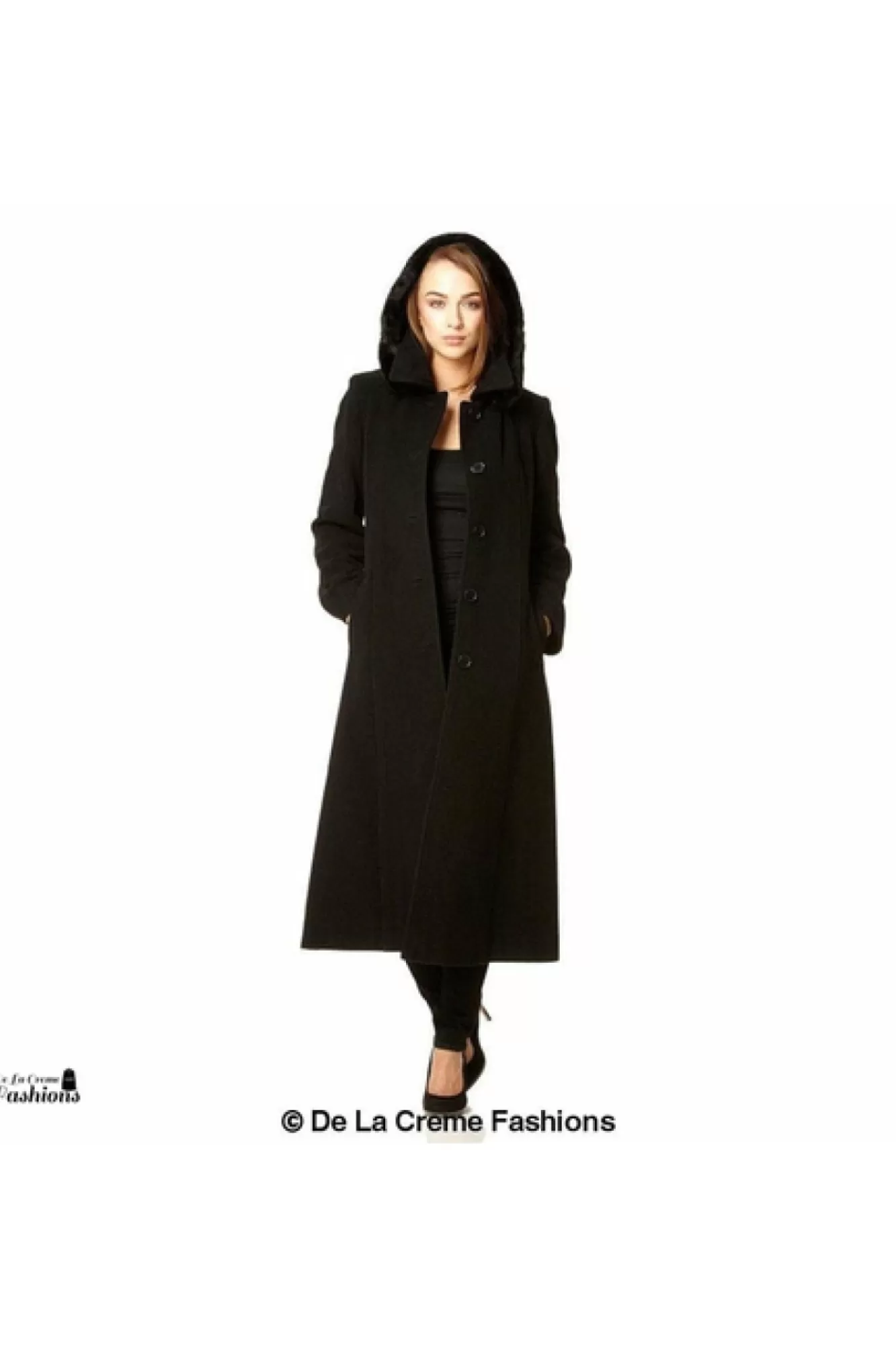 Outerwear^De La Creme Fashions Wool Blend Faux Fur Trim Hood Long Coat