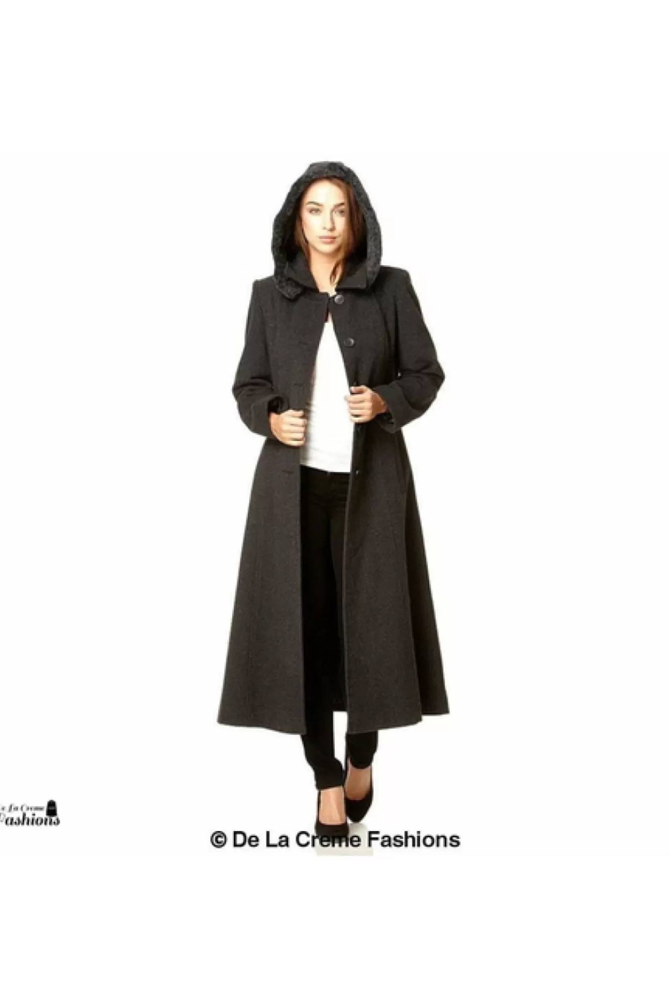 Outerwear^De La Creme Fashions Wool Blend Faux Fur Trim Hood Long Coat