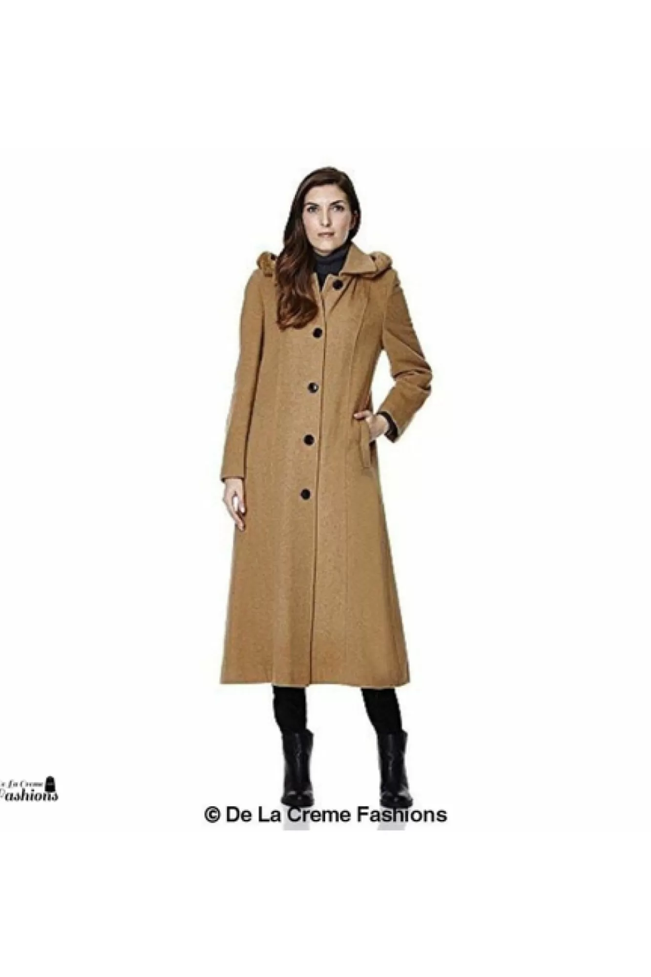 Outerwear^De La Creme Fashions Wool Blend Faux Fur Trim Hood Long Coat