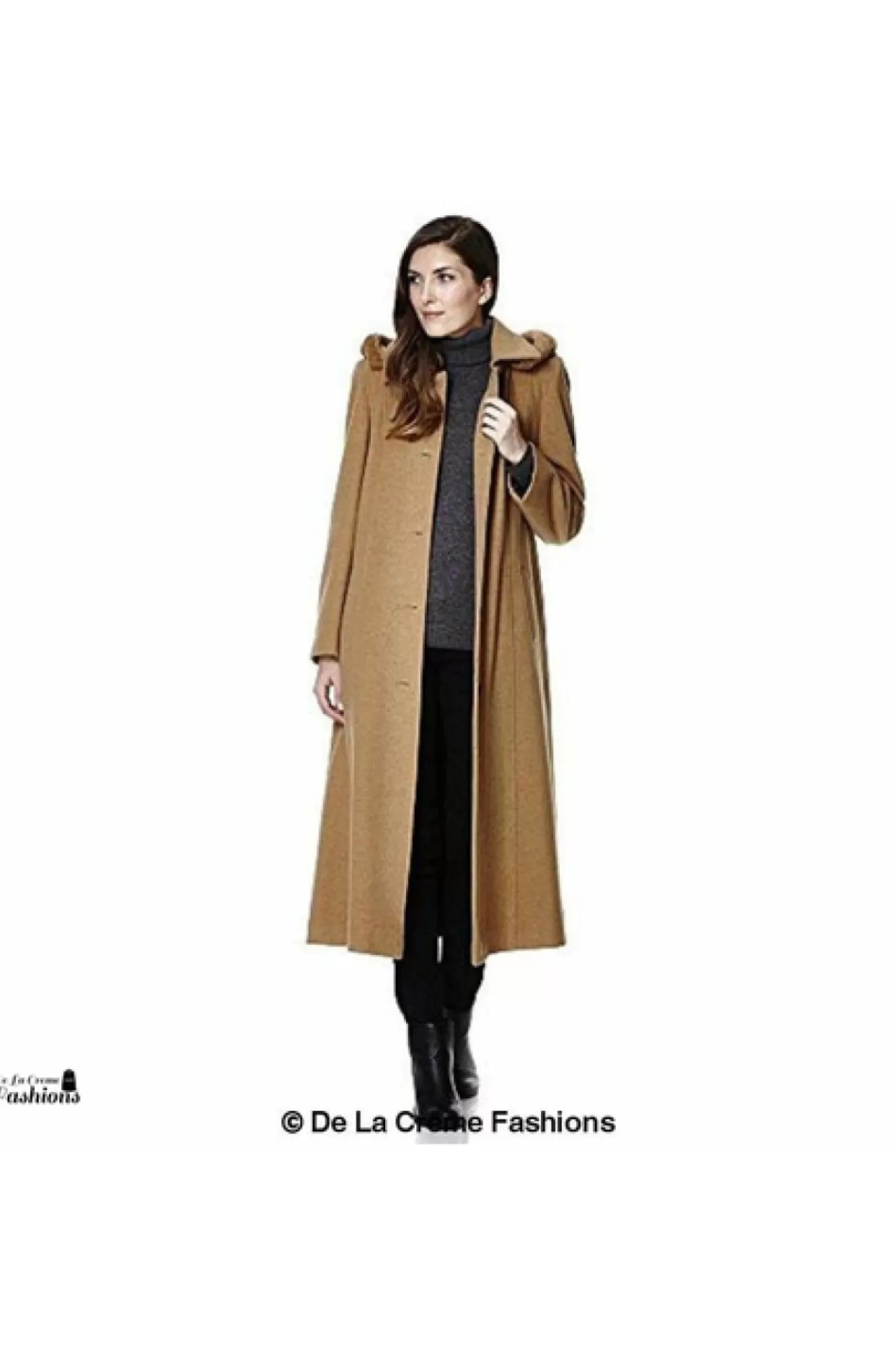Outerwear^De La Creme Fashions Wool Blend Faux Fur Trim Hood Long Coat