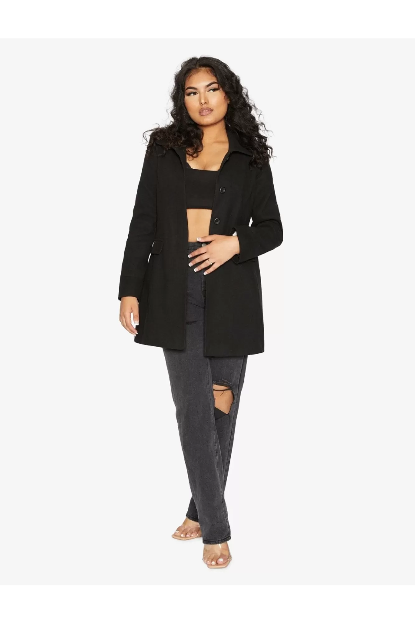 Outerwear^De La Creme Fashions Wool Blend Hip Length Covert Coat