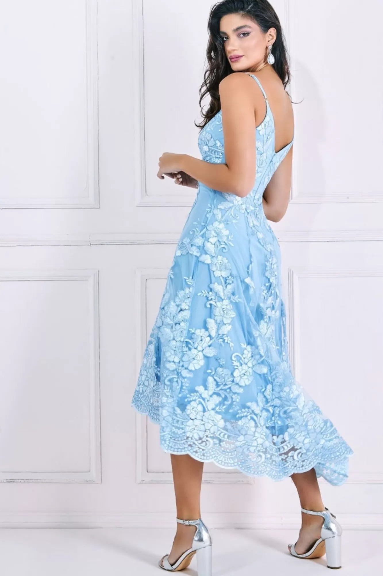 Midi Dresses^* Dipped Hem Sleeveless Lace Midi - Light Blue Lightblue