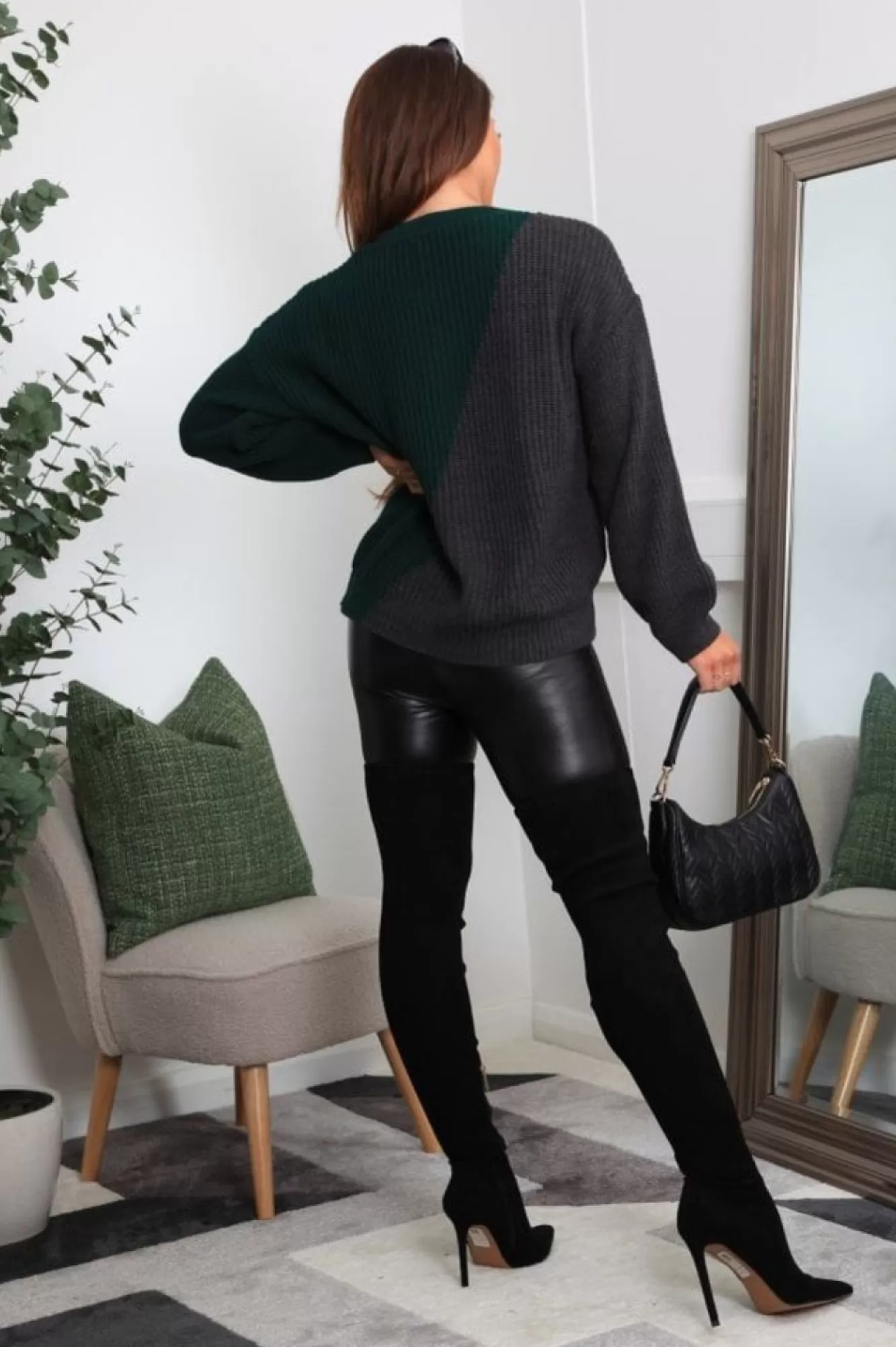 Knitwear^Double Second And Grey Diagonal Contrast Colour Block Oversized Knit Jumper Green