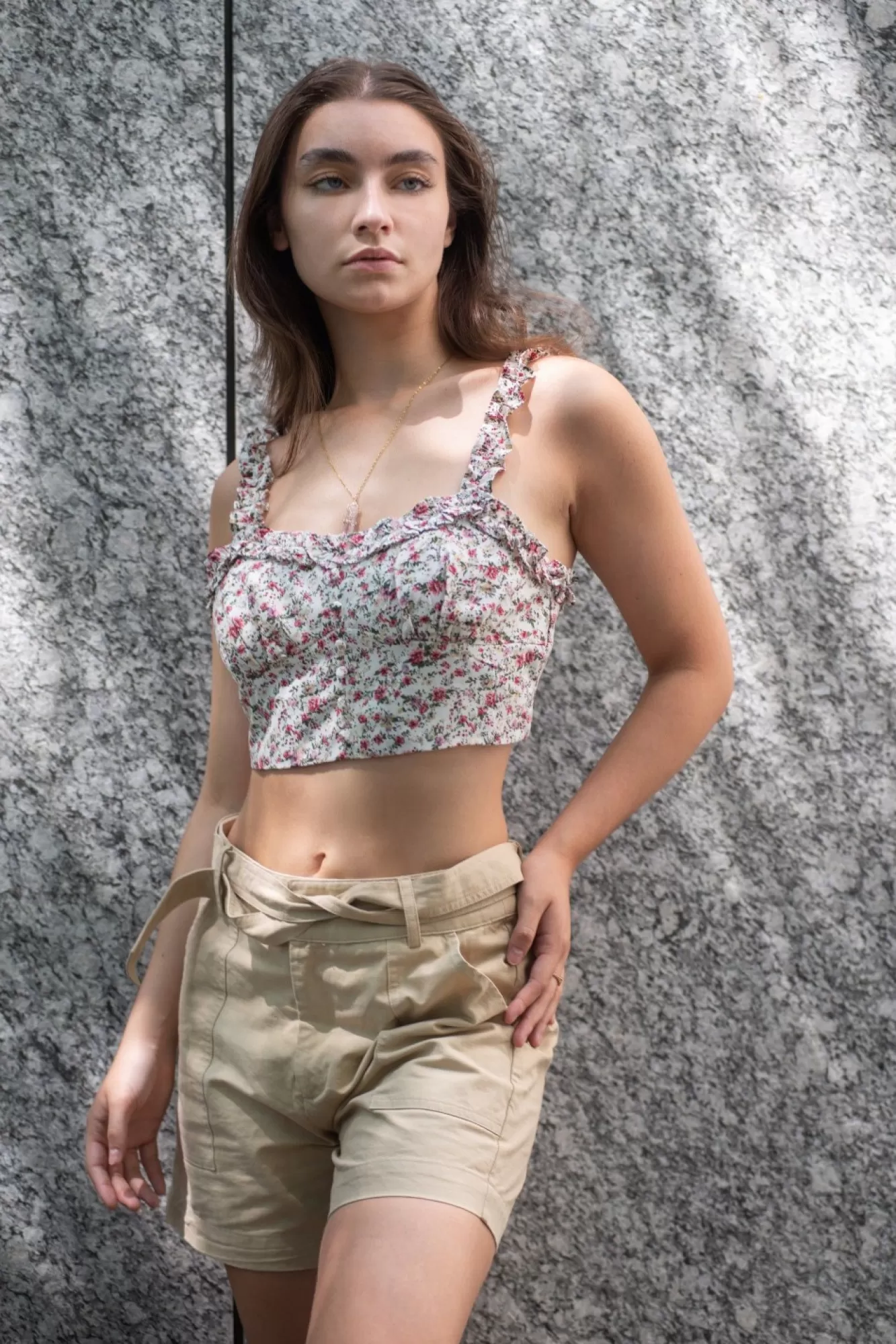 Crop Tops^Double Second Floral Print Crop Top With Frill Straps White