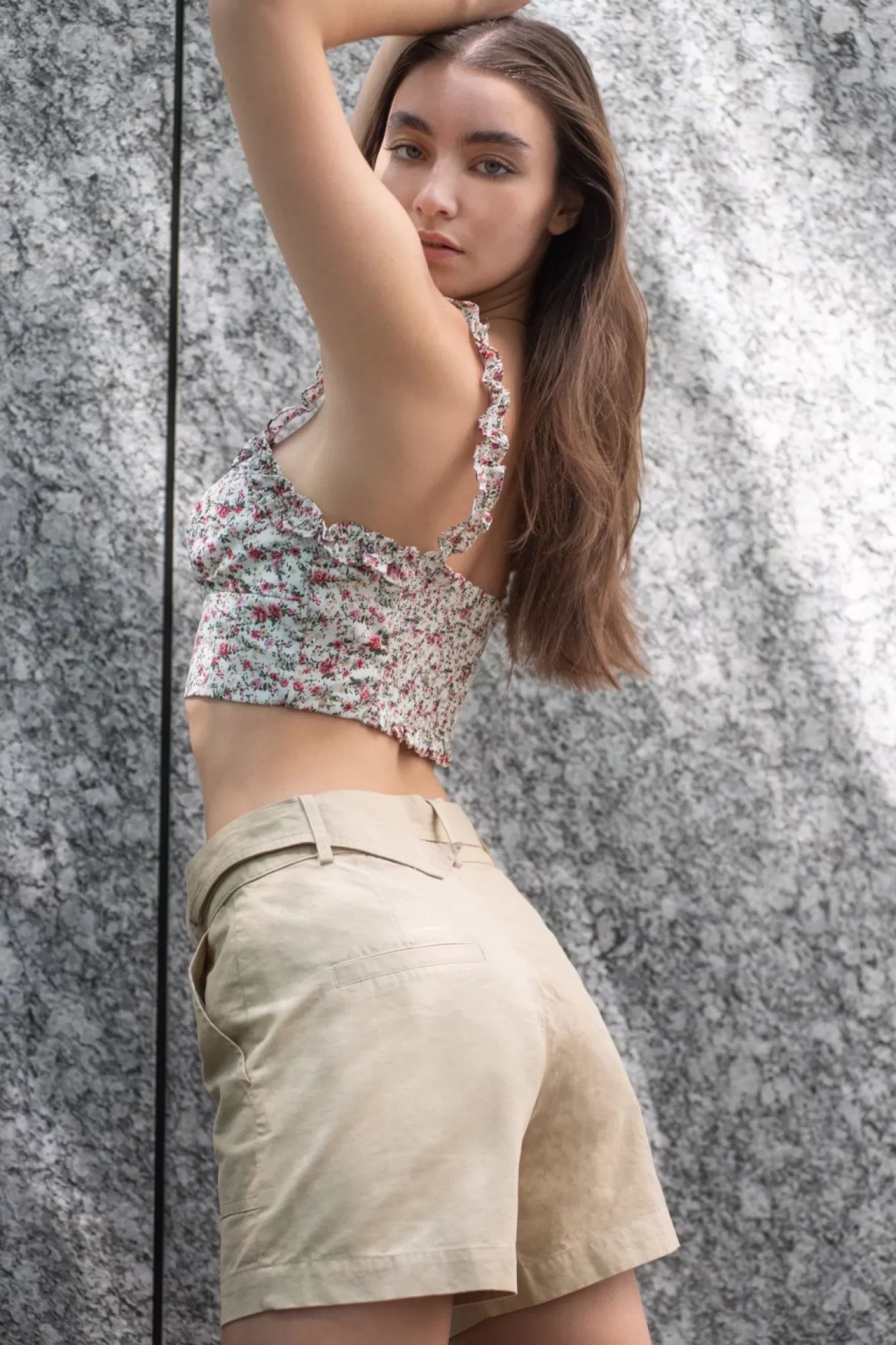 Crop Tops^Double Second Floral Print Crop Top With Frill Straps White